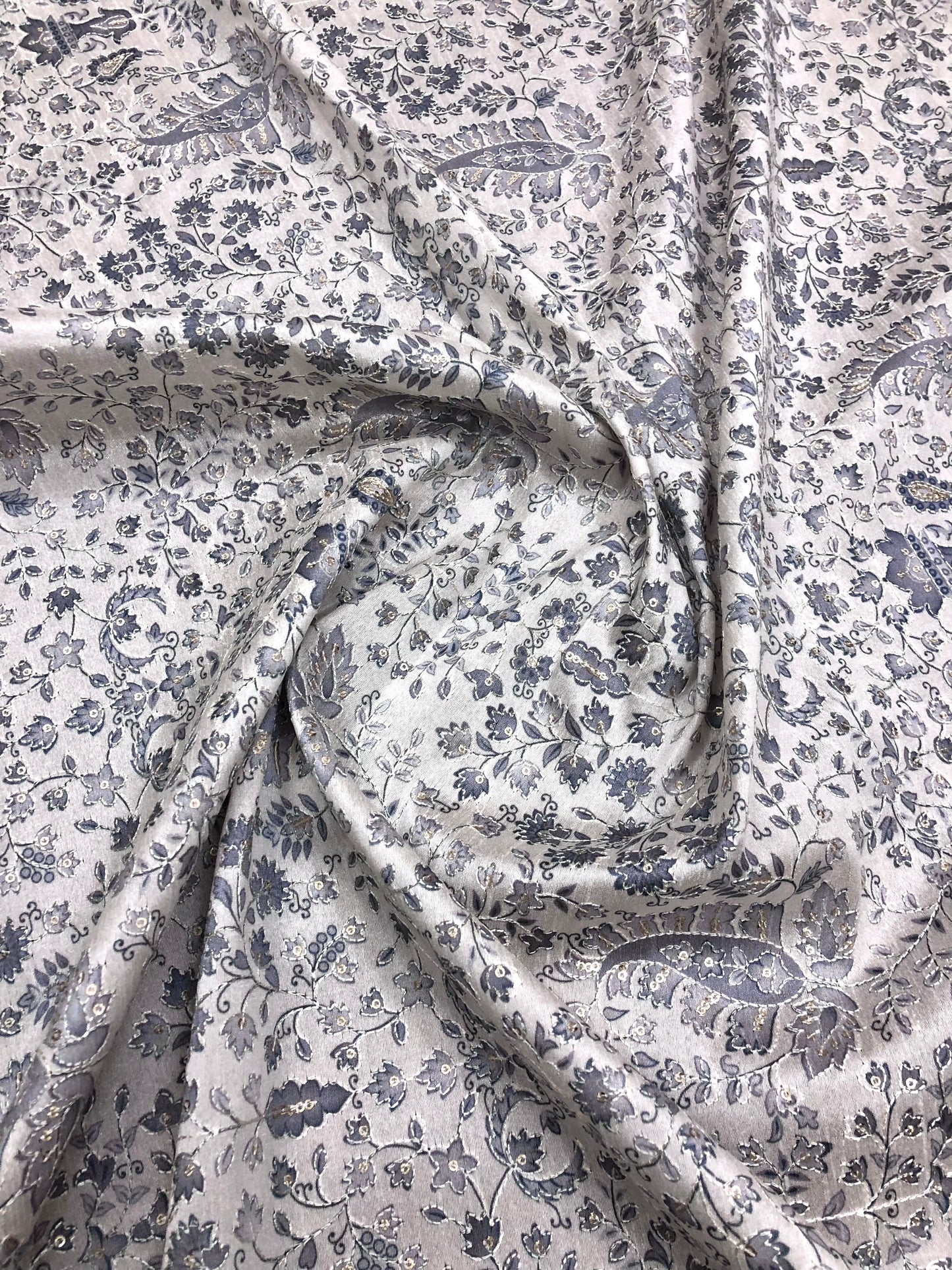 Gray off-White Embroidered fabric Silver Embroidery Printed Fabric Dupioni Silk Wedding Dress Fabric Gown Fabric by the yard - NFAF645