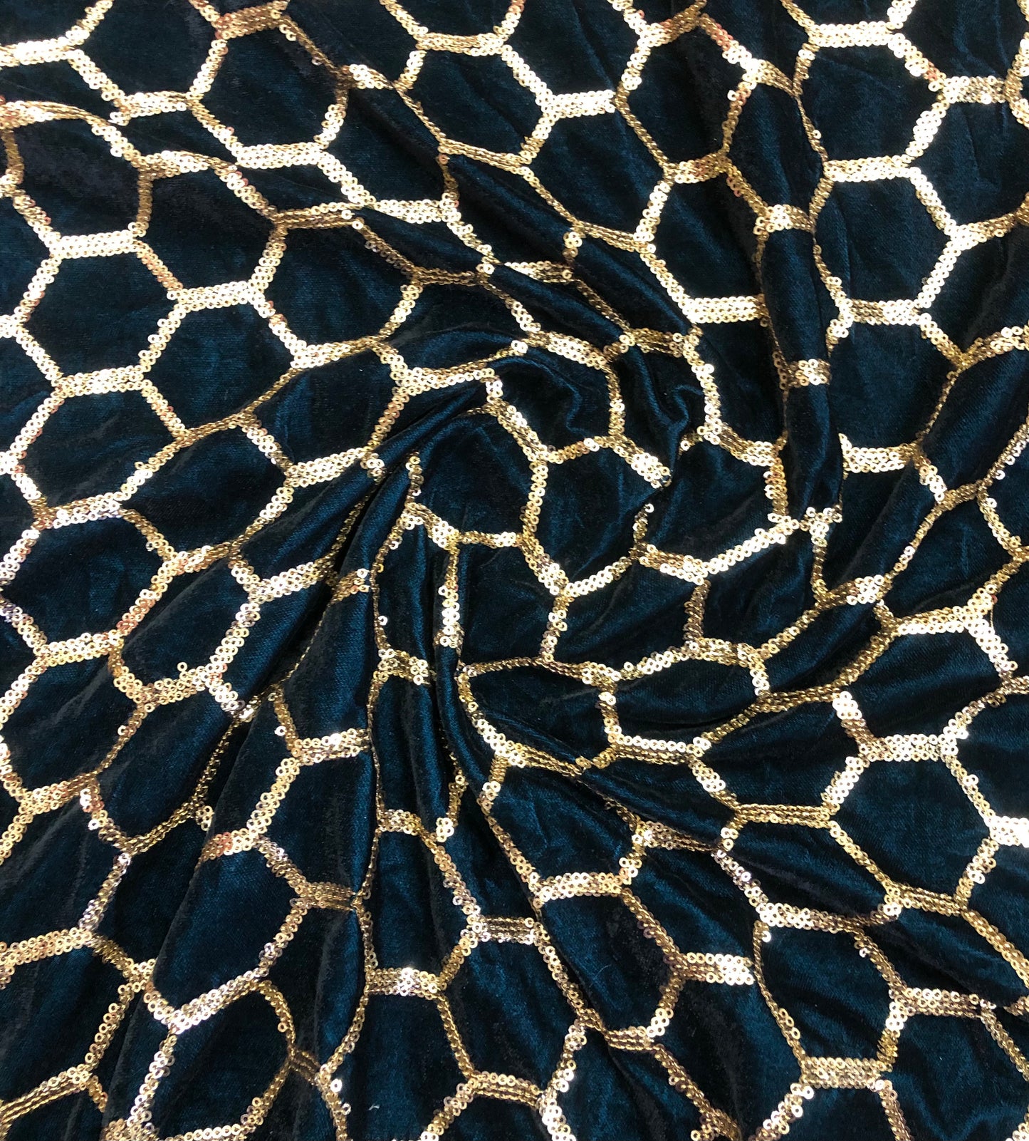 Embroidered Velvet fabric Navy blue Gold Embroidery stretchable fabric Party Dress Haute couture Luxury fabric Bridal dress fabric - VLTF922