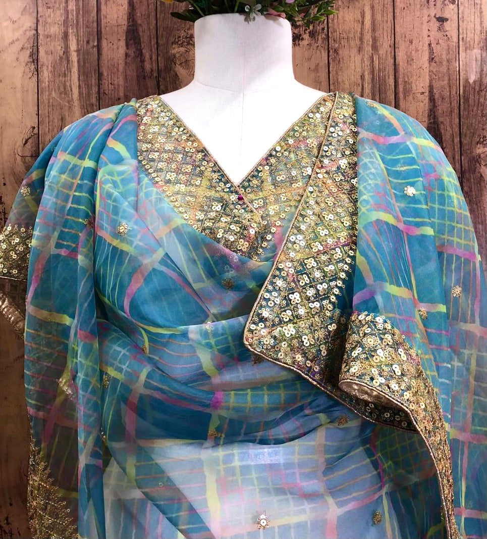 Green Embroidered Organza Dupatta for Women with Embroidered border, Stole, Scarf, shawl, abaya, Chuniri, Embroidered Indian Chunni, DP1023