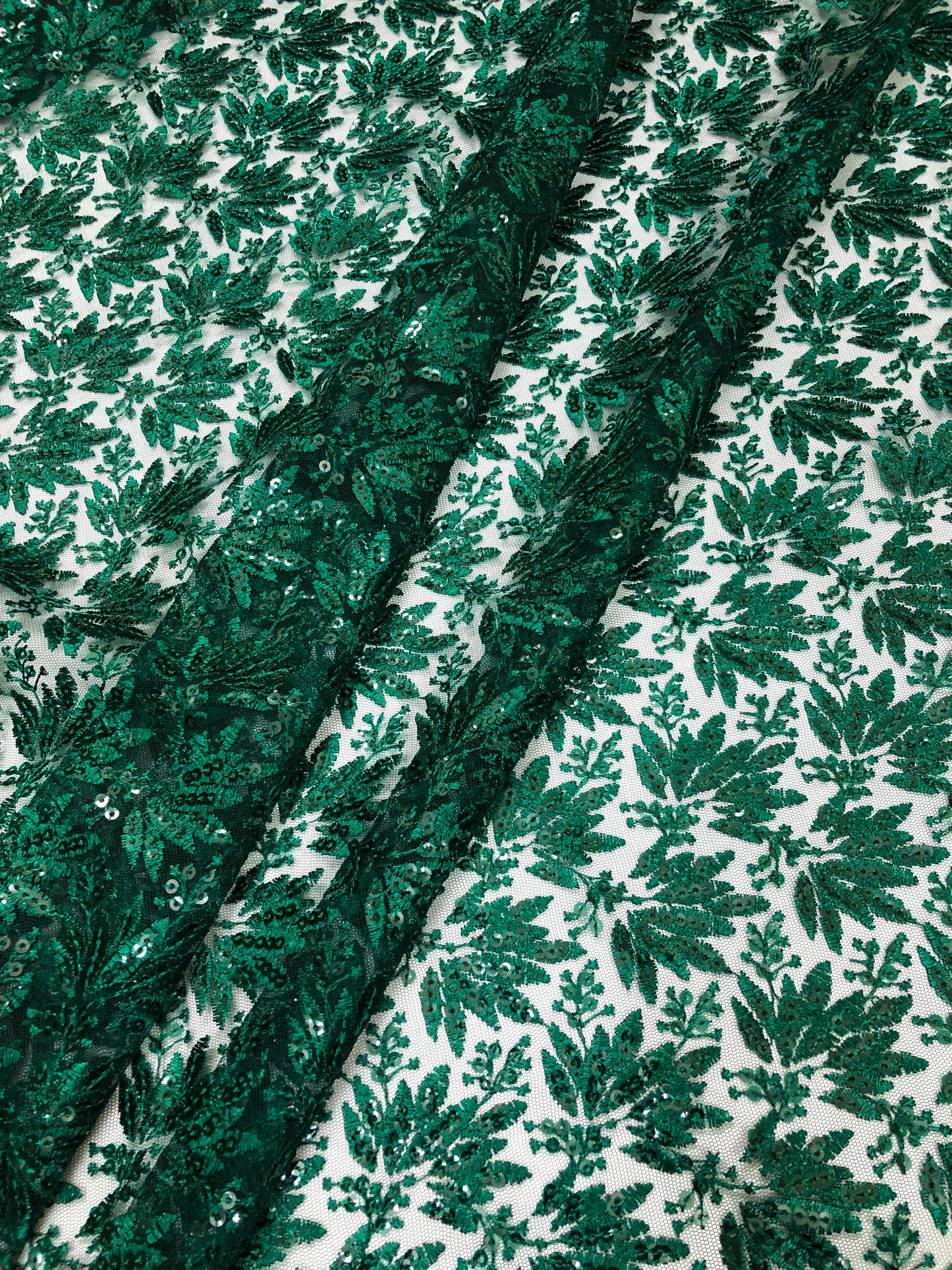 Green embroidered fabric, Tulle Mesh Fabric, Bridal Wedding Fabric, Bridesmaid dress, Thread embroidery, Luxury fabric, Handmade - NFAF1061