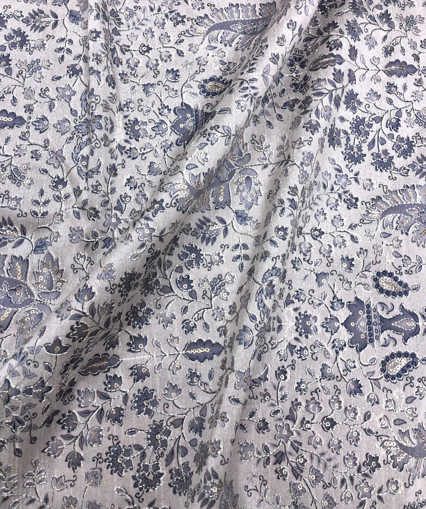 Gray off-White Embroidered fabric Silver Embroidery Printed Fabric Dupioni Silk Wedding Dress Fabric Gown Fabric by the yard - NFAF645