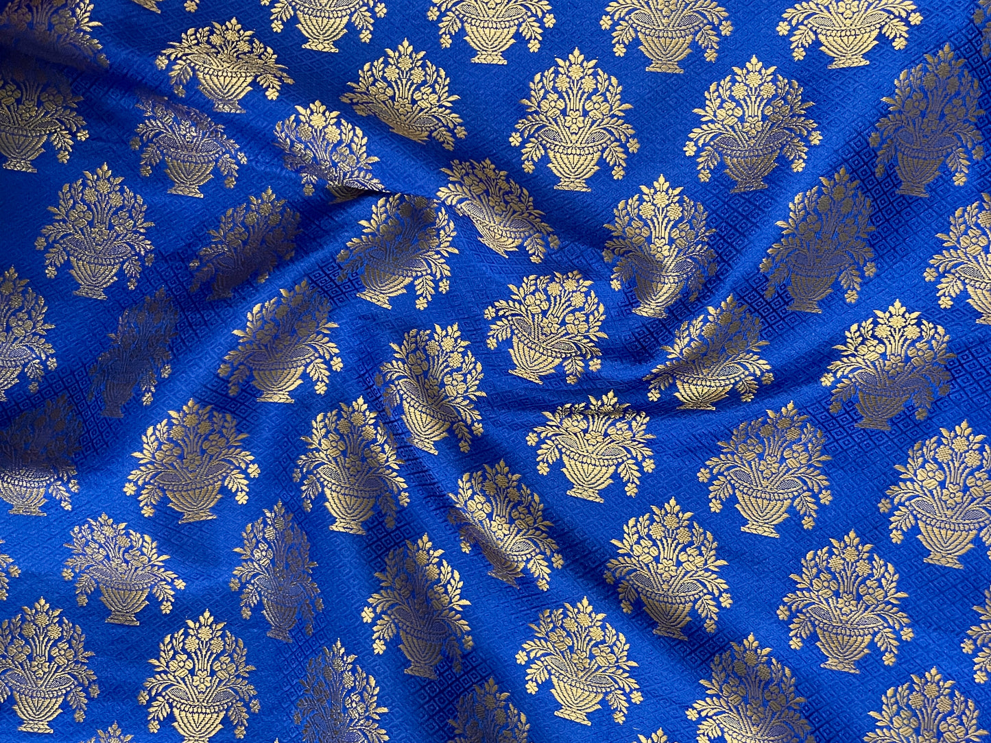 Brocade Fabric Jacquard damask fabric Gold Blue brocade Wedding bridal fabric Festival clothing Designer Brocade fabric by the yard- NFAF310