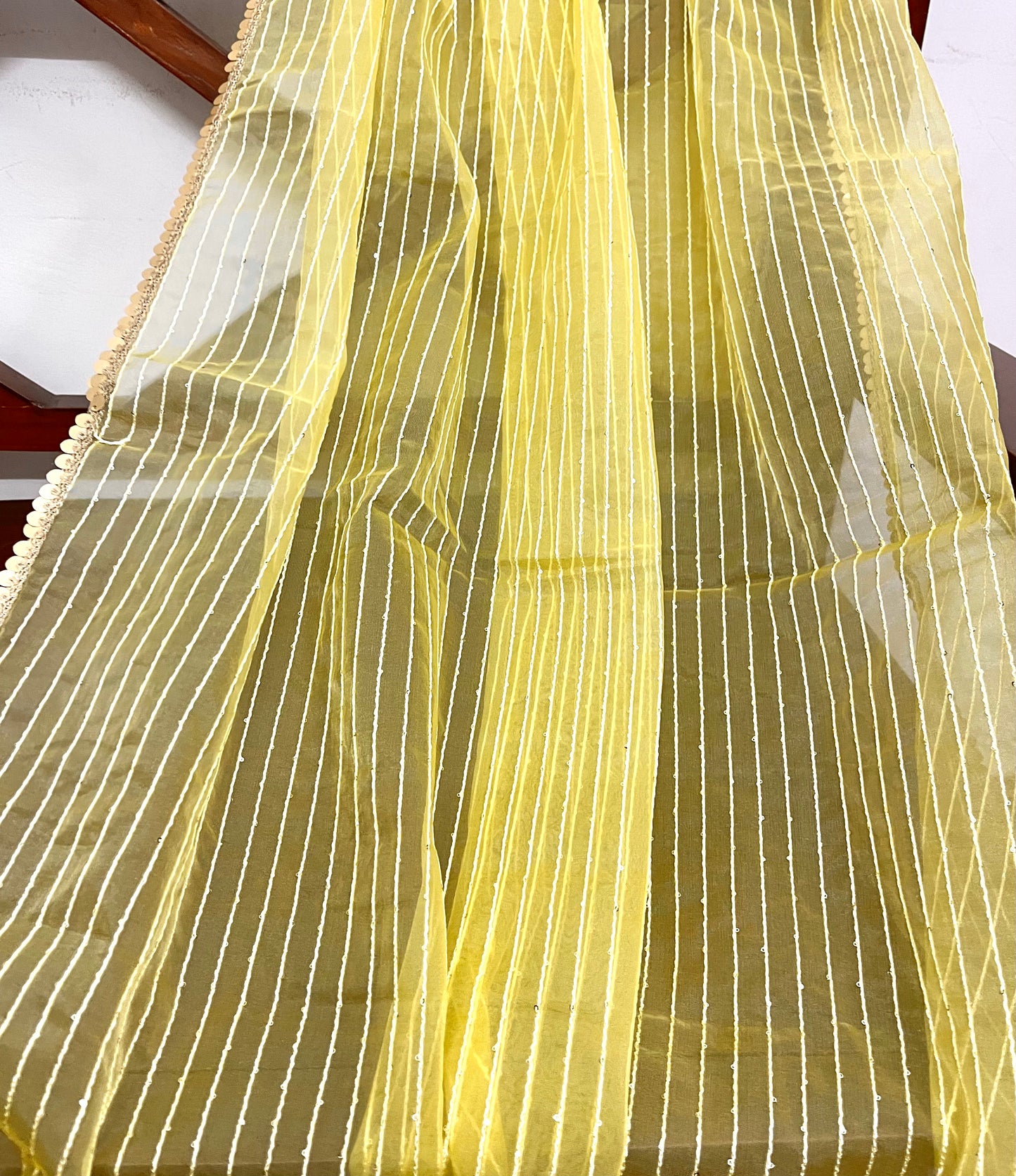 Yellow Indian Viscose Organza Dupatta, Stole, Scarves, Shawl, Abaya, Dupatta for Women, Sequins Embroidery Chunni, Scarf, DP1012