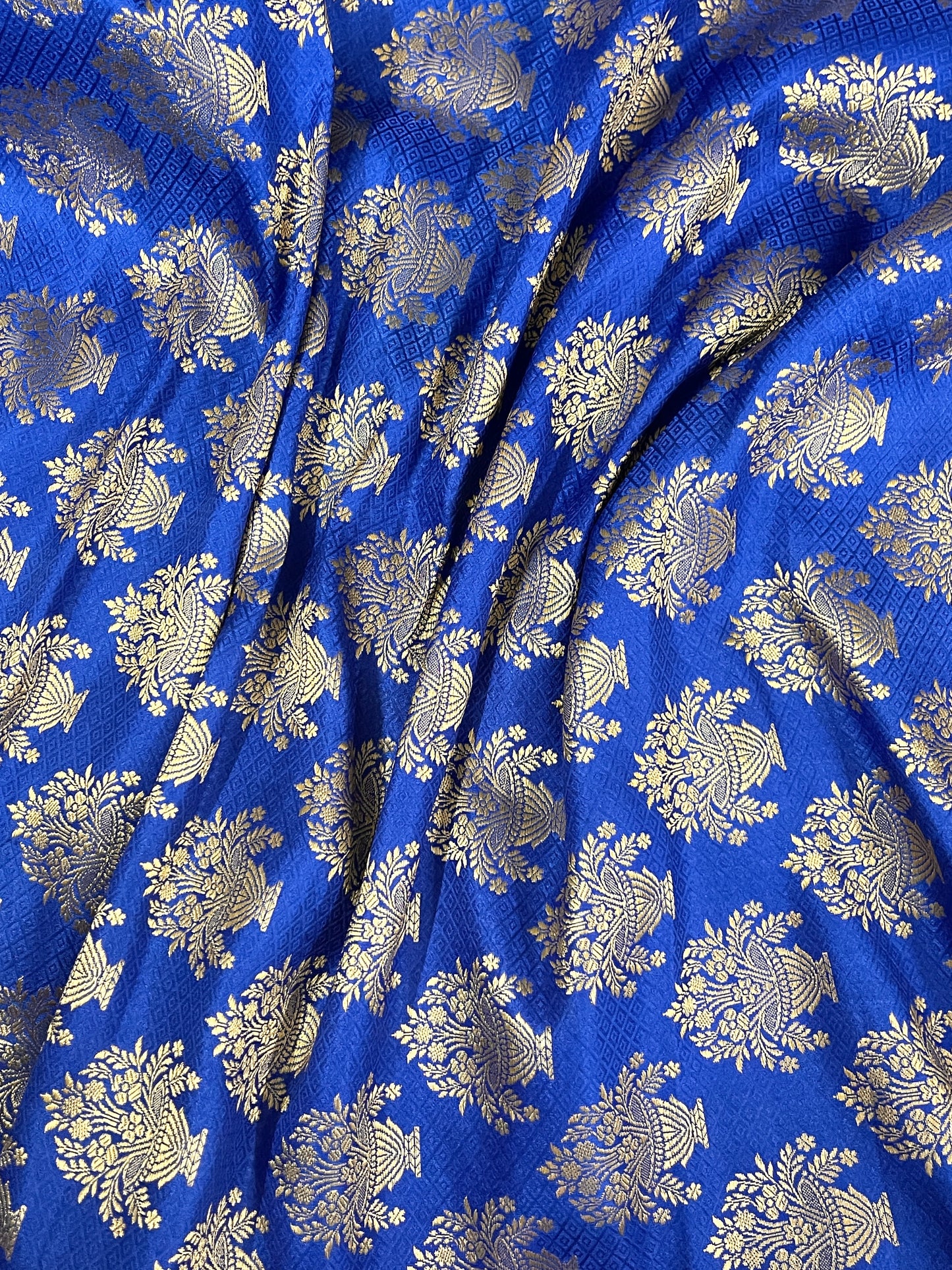 Brocade Fabric Jacquard damask fabric Gold Blue brocade Wedding bridal fabric Festival clothing Designer Brocade fabric by the yard- NFAF310