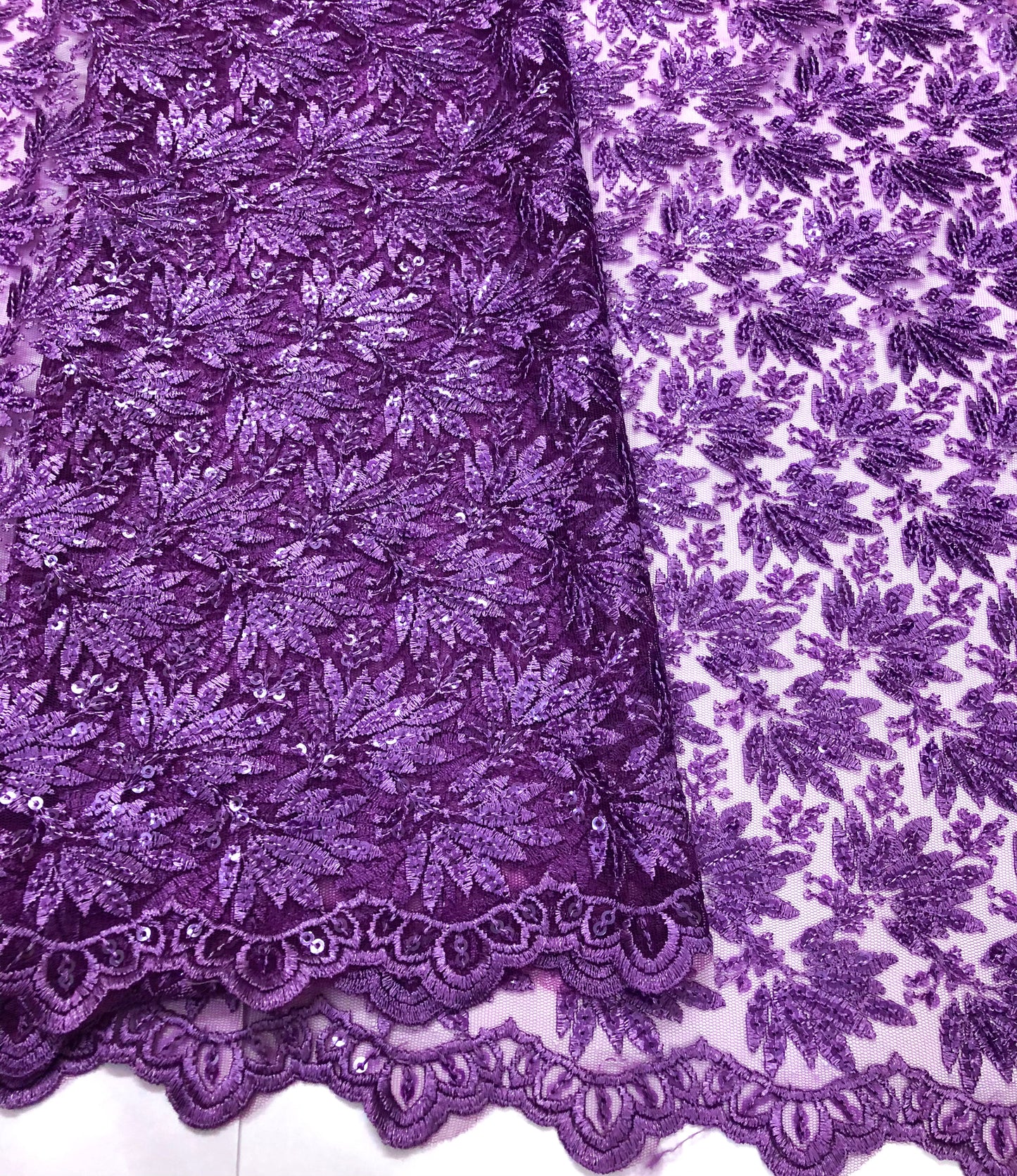 Lavender embroidered fabric, Tulle Mesh Fabric, Bridal Wedding Fabric, Bridesmaid dress, Thread embroidery, Luxury fabric, Handmade - NFAF1065