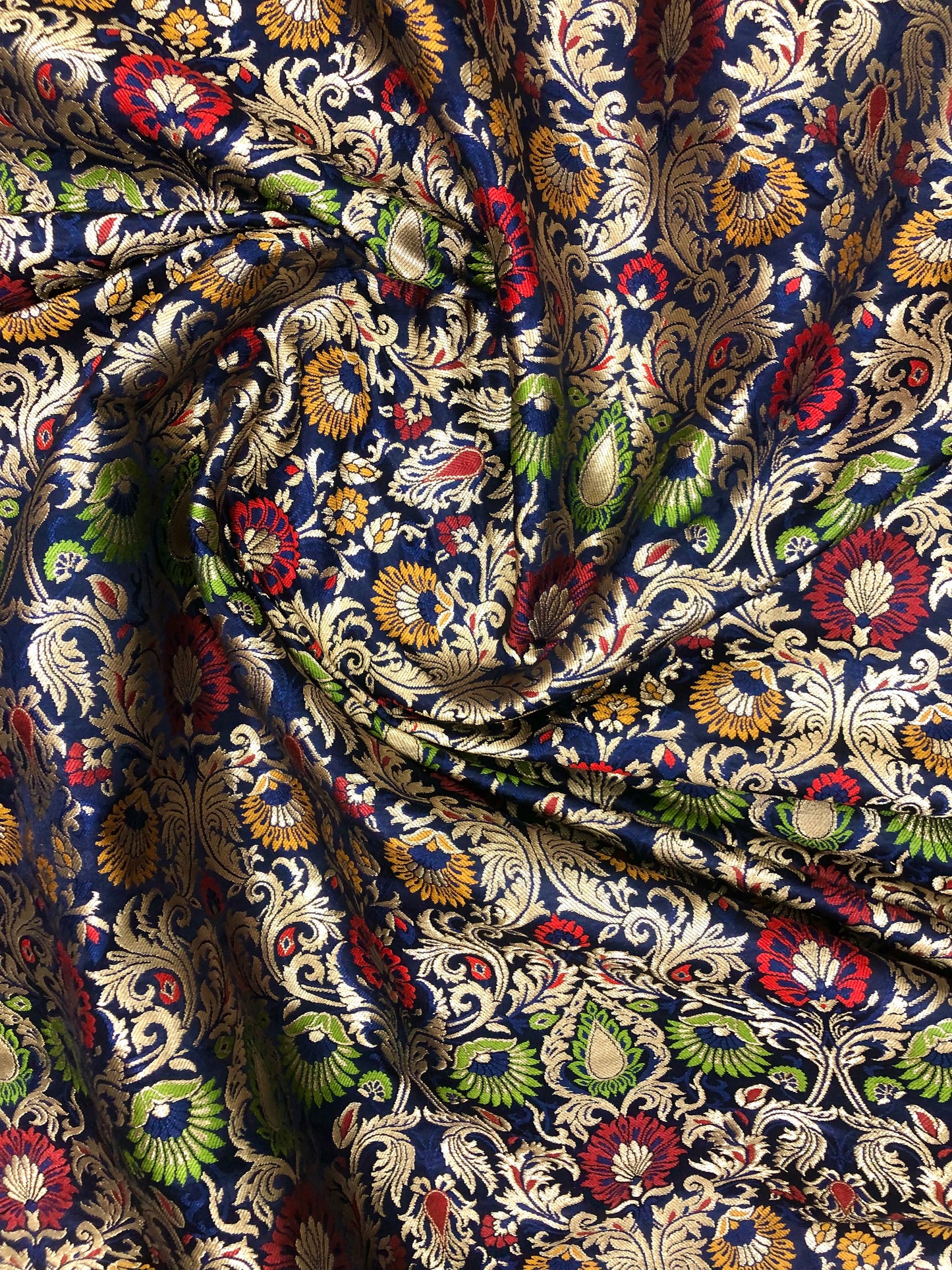 Indian banarasi brocade fabric Blue gold Jacquard fabric Home décor fabric Floral brocade Medieval fabric Artisanal textile - NFAF597