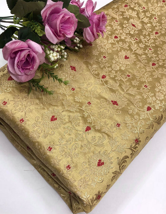 Indian Brocade Fabric Beige & Gold Jacquard fabric Home décor fabric Wedding Dress fabric Luxury fabric Fabric by the yard/meter - NFAF712