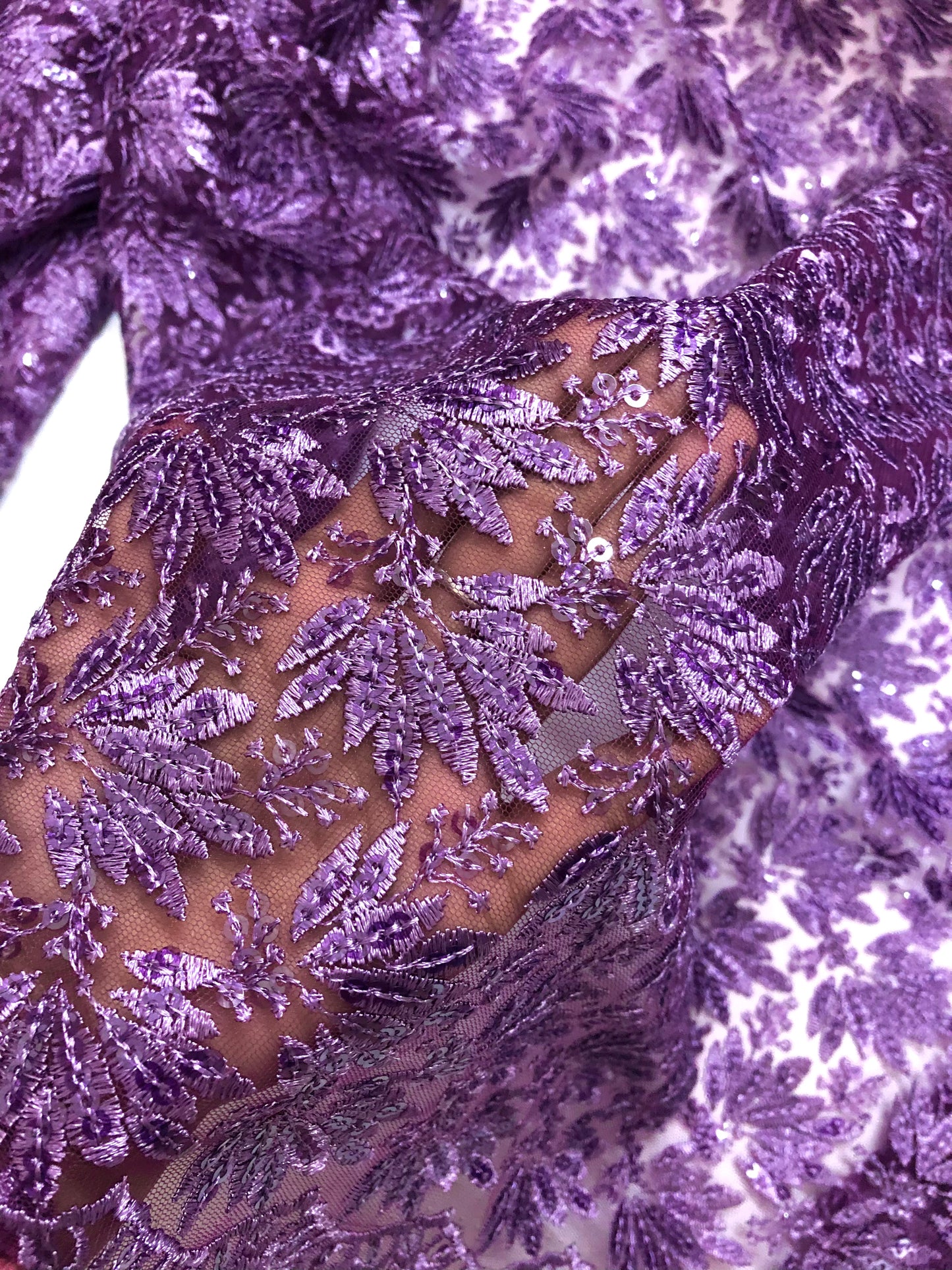Lavender embroidered fabric, Tulle Mesh Fabric, Bridal Wedding Fabric, Bridesmaid dress, Thread embroidery, Luxury fabric, Handmade - NFAF1065