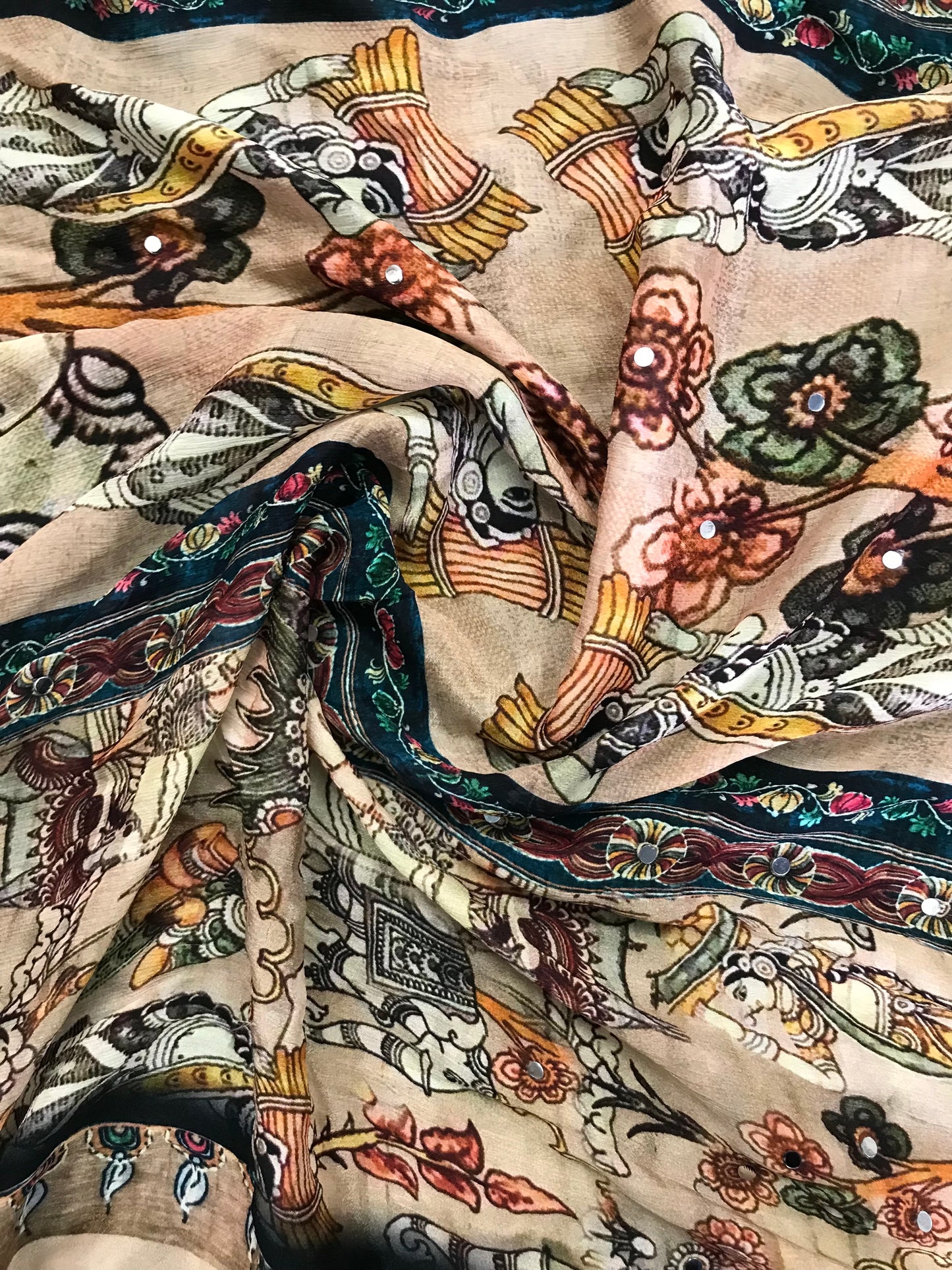 Kalamkari Indian Dupatta for Women, Stole, Scarf, Shawl, abaya, Embroidered Indian Chunni, DP2011