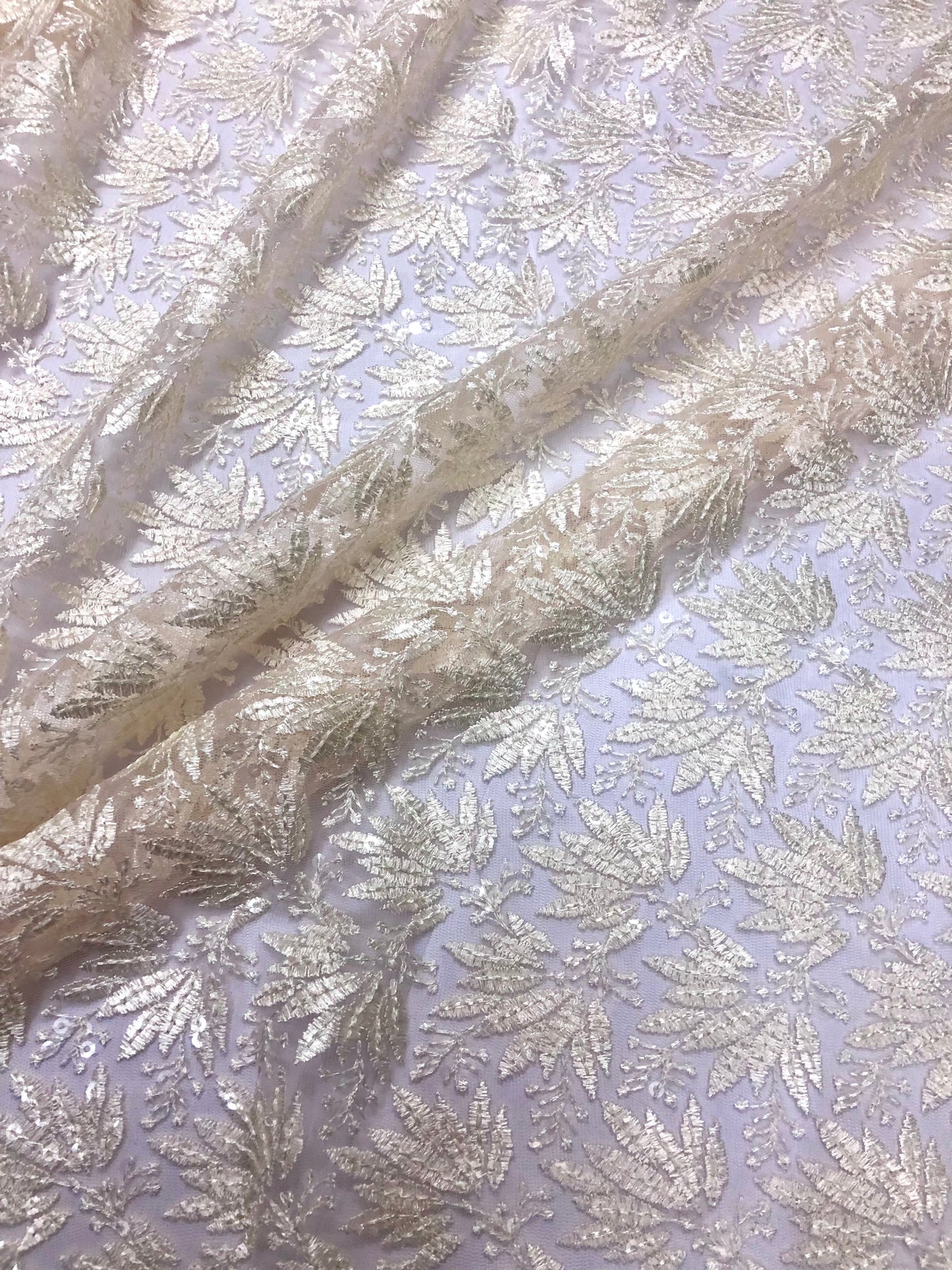 Off white embroidered fabric, Tulle fabric, Wedding dress, Mesh fabric, Floral design, Bridesmaid dress, Vintage fabric, Indian fabric - NFAF1063