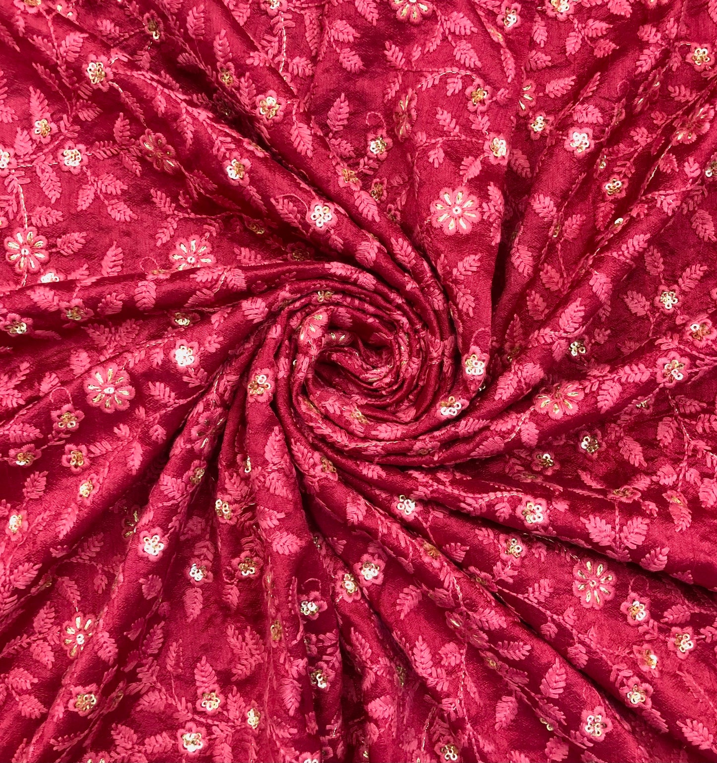 Embroidered fabric Red Silver Embroidery Rayon Silk Fabric Wedding Dress Bridal Floral Embroidery Lehenga Fabric by the yard - NFAF43