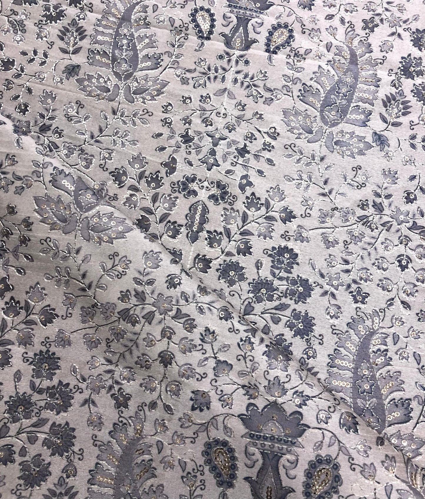 Gray off-White Embroidered fabric Silver Embroidery Printed Fabric Dupioni Silk Wedding Dress Fabric Gown Fabric by the yard - NFAF645