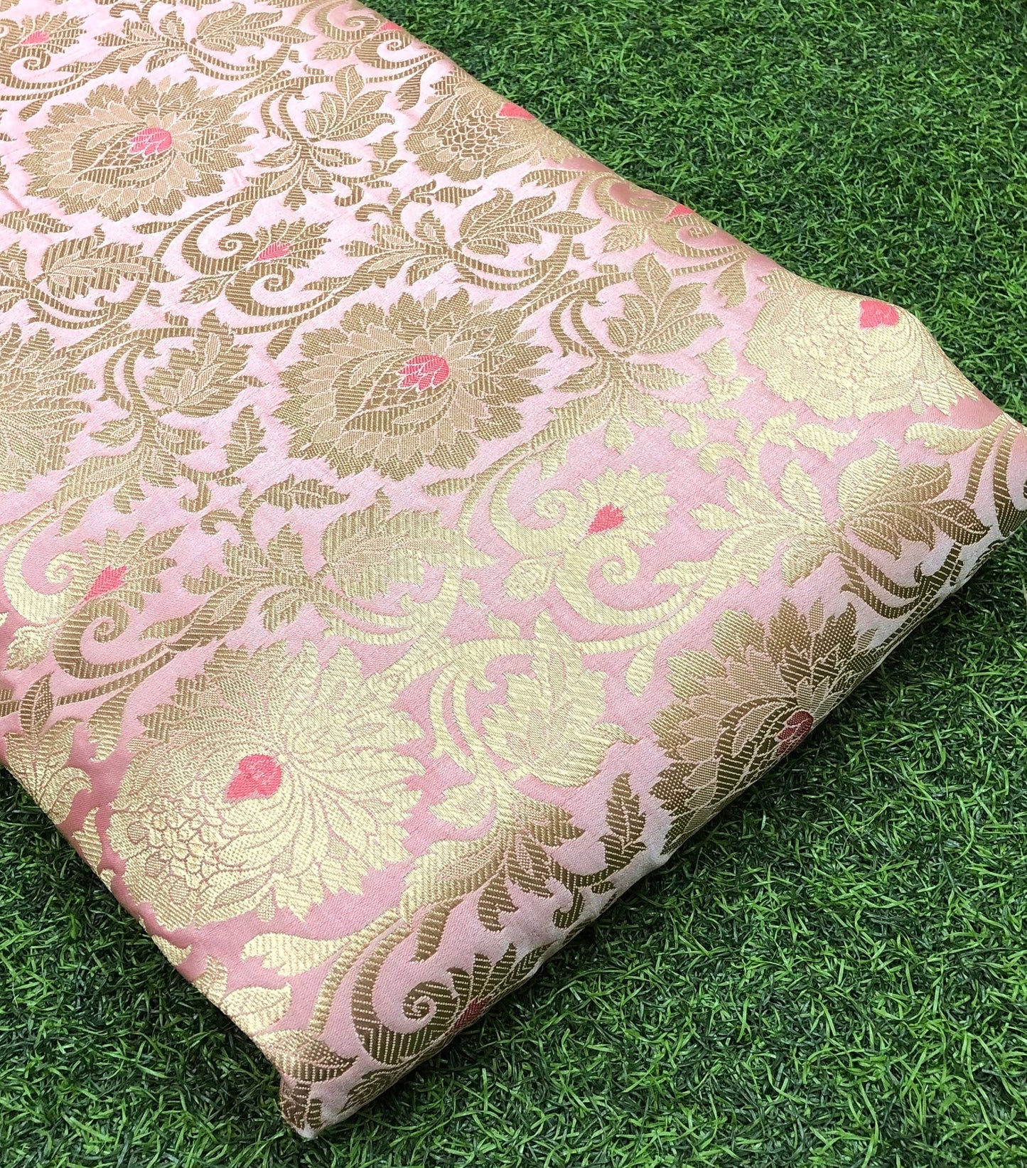 Brocade fabric Pink Gold fabric Jacquard Damask Fabric High Quality Indian Banarasi brocade Silk Wedding Bridal dress fabric by the yard