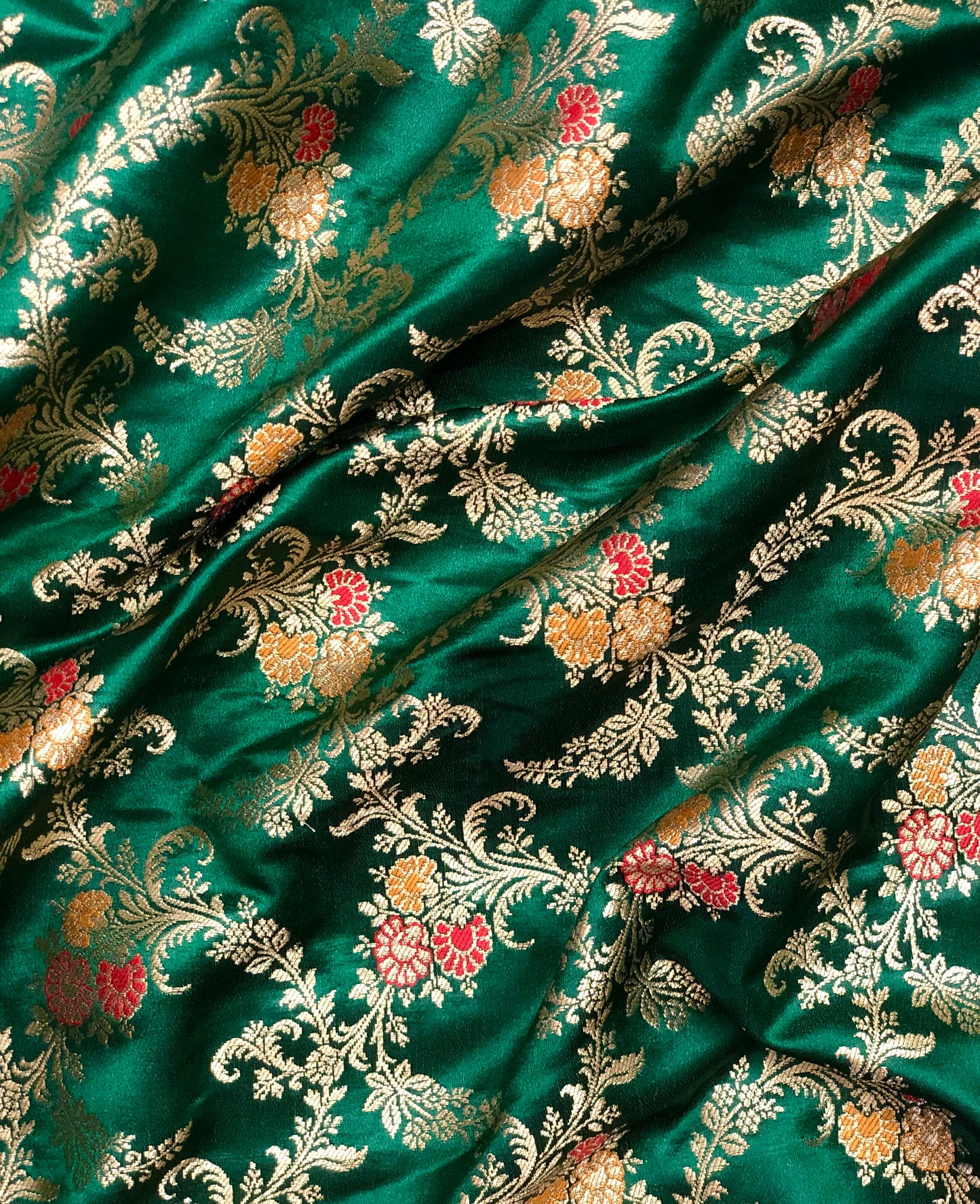 Banarasi Brocade Fabric Green Gold Jacquard fabric Renaissance fabric Wedding Indian Dress Bridal Brocade Home Decor Fabric by the yard