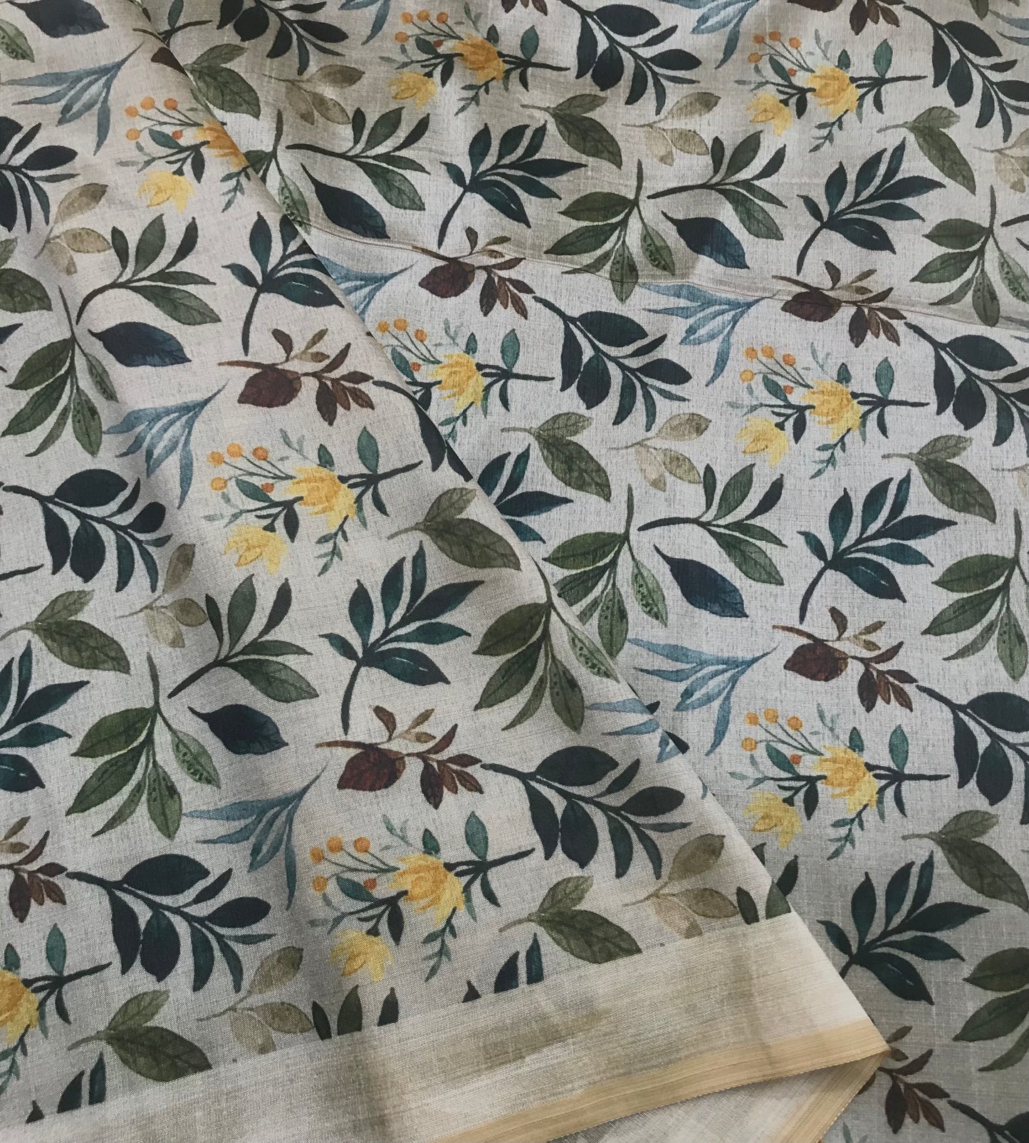 Beige printed tussar silk, Wedding dress, Bridesmaid dress, Floral fabric, Wedding inspiration, Vintage fabric, Luxury fabric - NFAF810