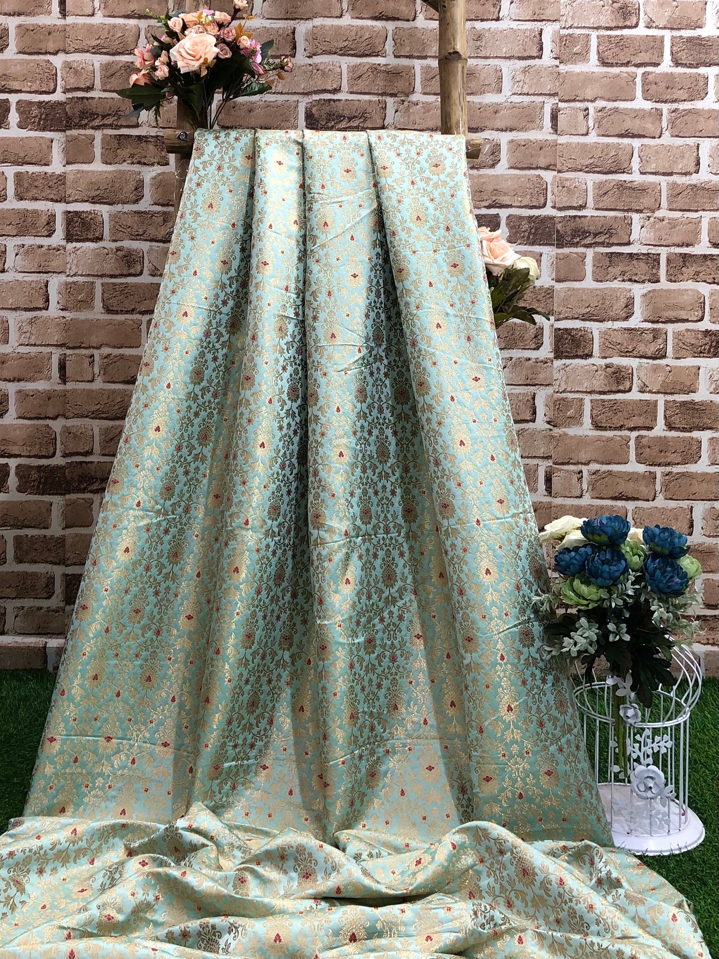 Brocade fabric Jacquard Damask fabric Sage Green Brocade Wedding Bridal Silk Dress Fabric Upholstery Brocade fabric by the yard - NFAF702