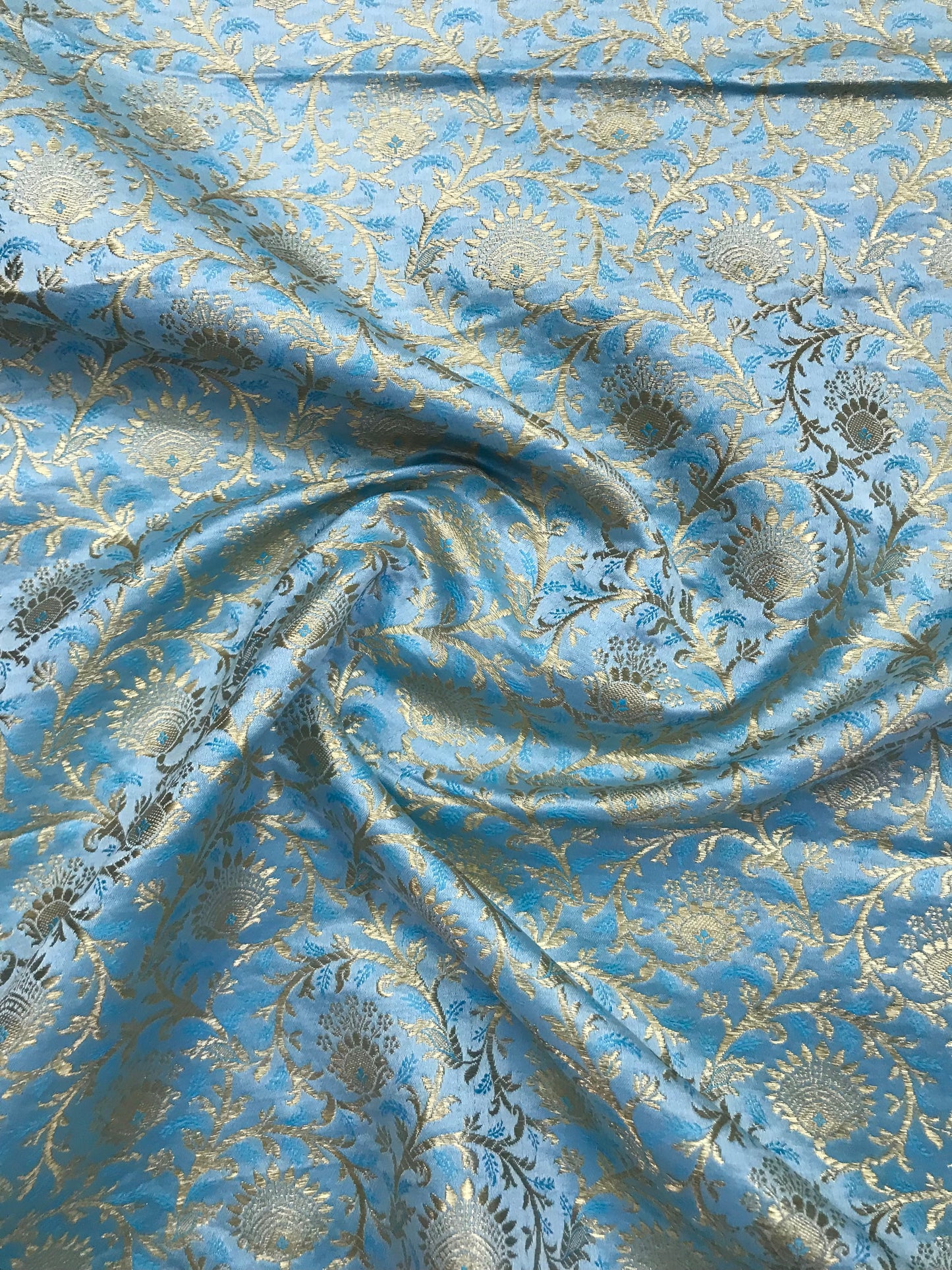 Brocade fabric Jacquard Damask Luxury Wedding Bridal fabric Blue Gold Brocade Lehenga Indian Home decor Fabric by the yard meter.