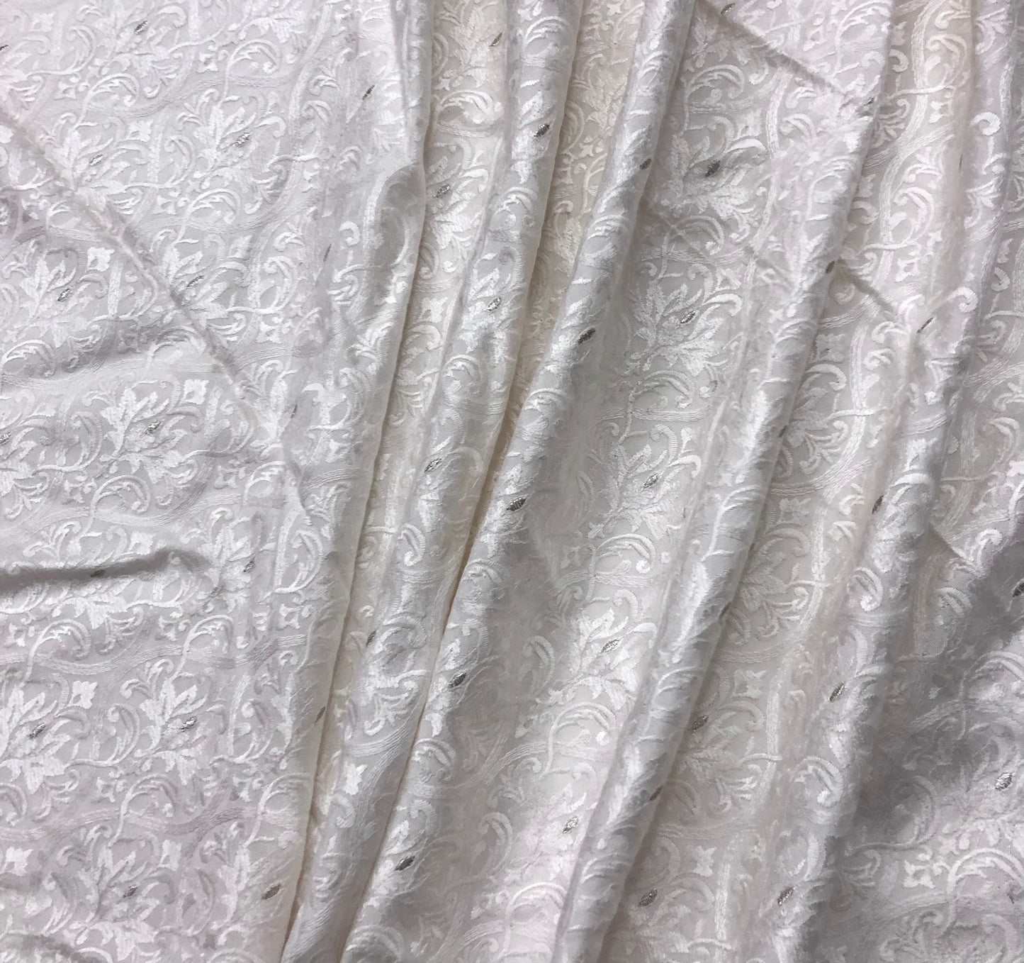 Off White Embroidered Fabric, Bridesmaid dress, Wedding dress, Embroidery art, Indian fabric, Medieval fabric, Haute couture, Embroidery art - NFAF927
