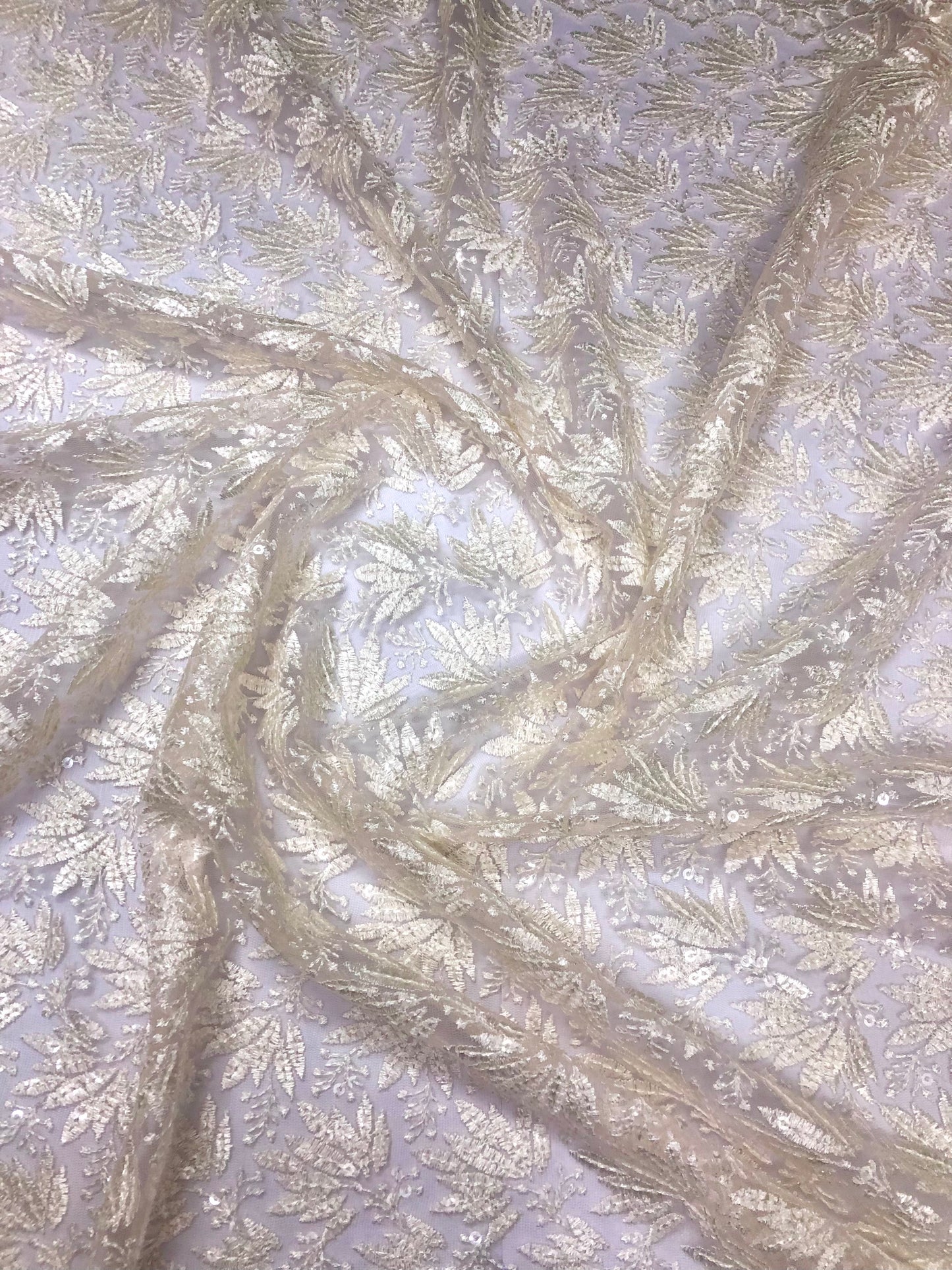 Off white embroidered fabric, Tulle fabric, Wedding dress, Mesh fabric, Floral design, Bridesmaid dress, Vintage fabric, Indian fabric - NFAF1063