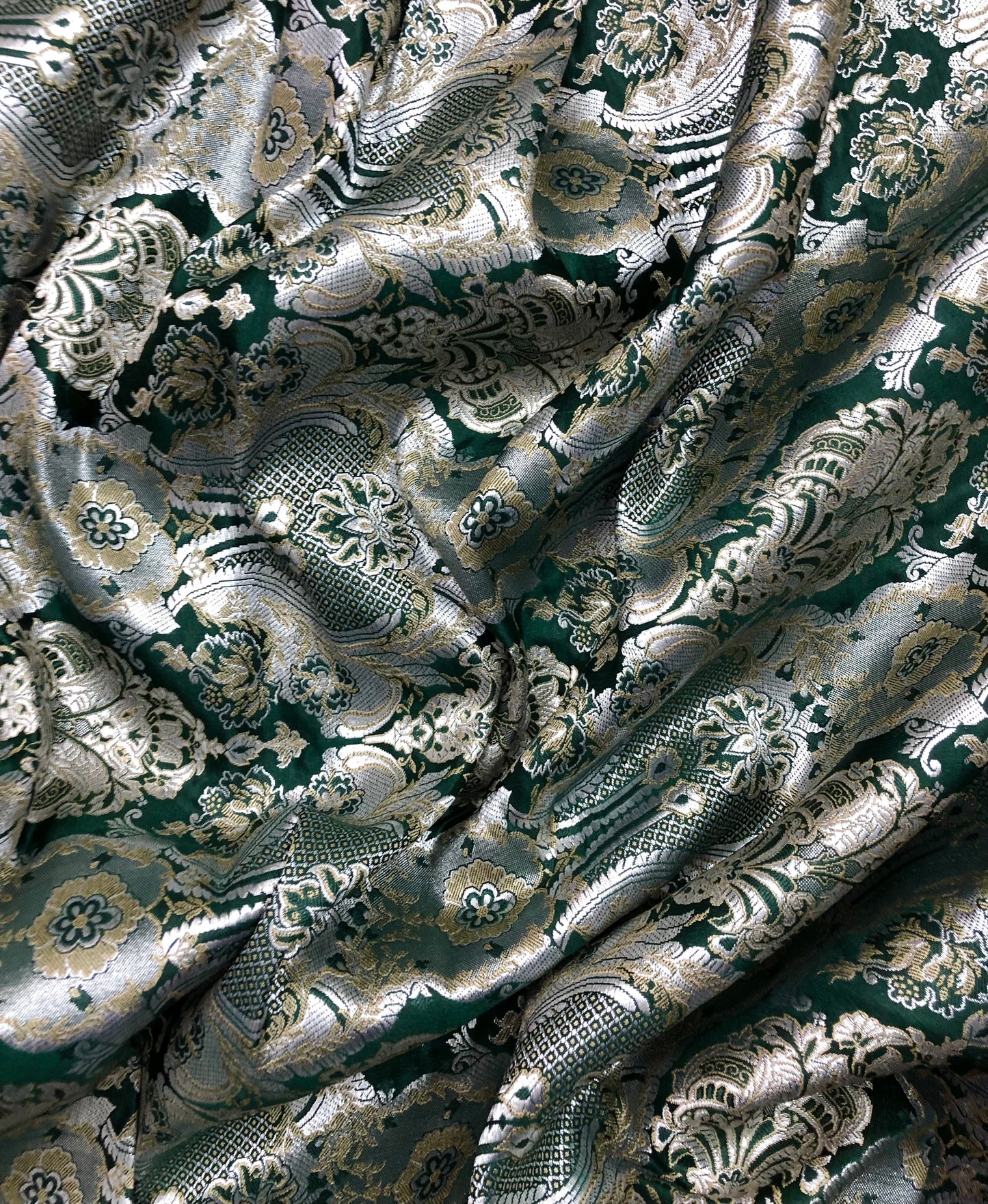 Indian Brocade Fabric Green & silver Jacquard fabric Couture fabric Wedding Dress fabric Luxurious Fabric by the yard/meter - NFAF45