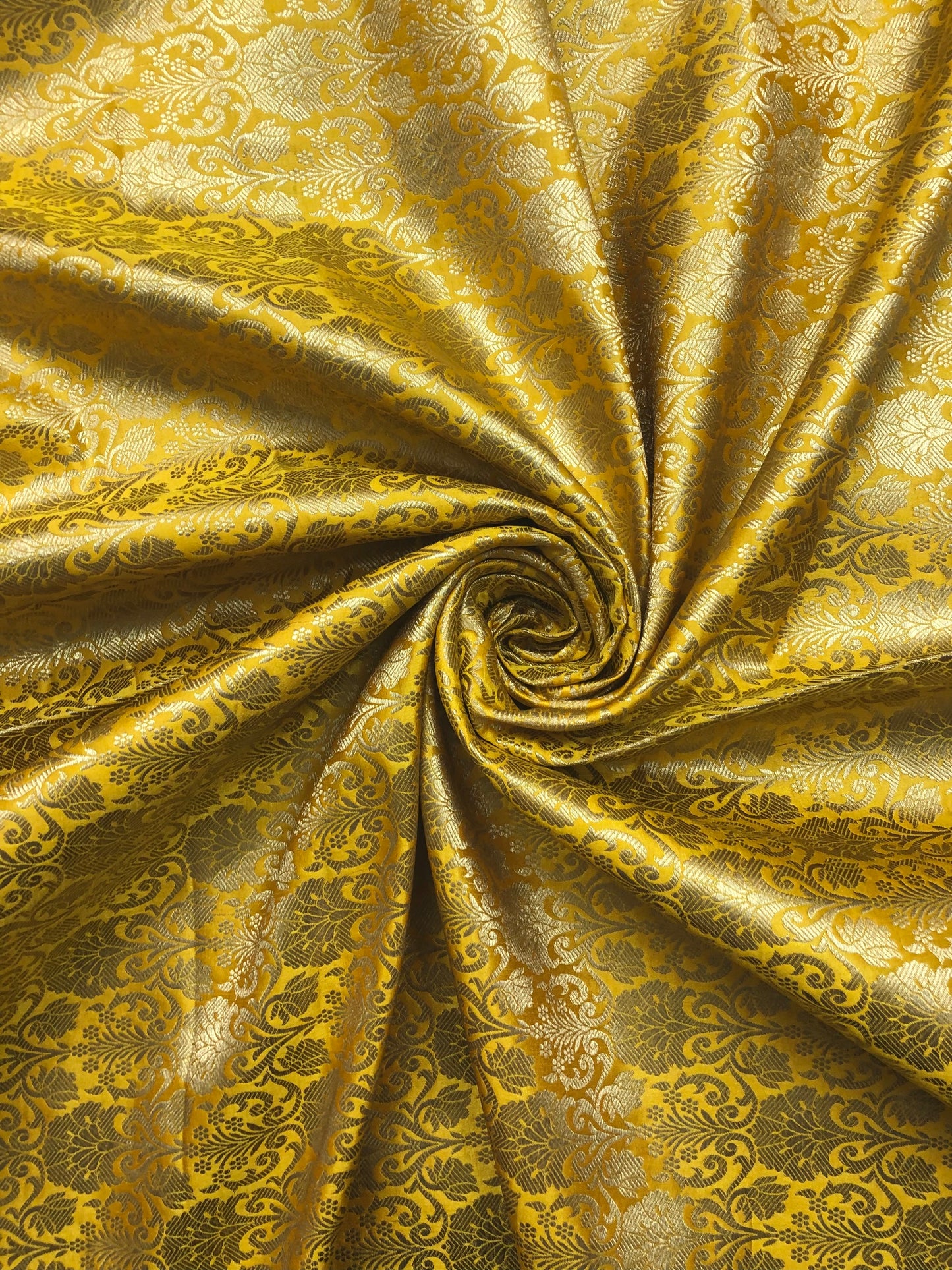 Banarasi Brocade Fabric Yellow Gold Jcquard Damask Fabric Home décor Fabric Designer Brocade Bridal Corset Fabric by the yard- NFAF530