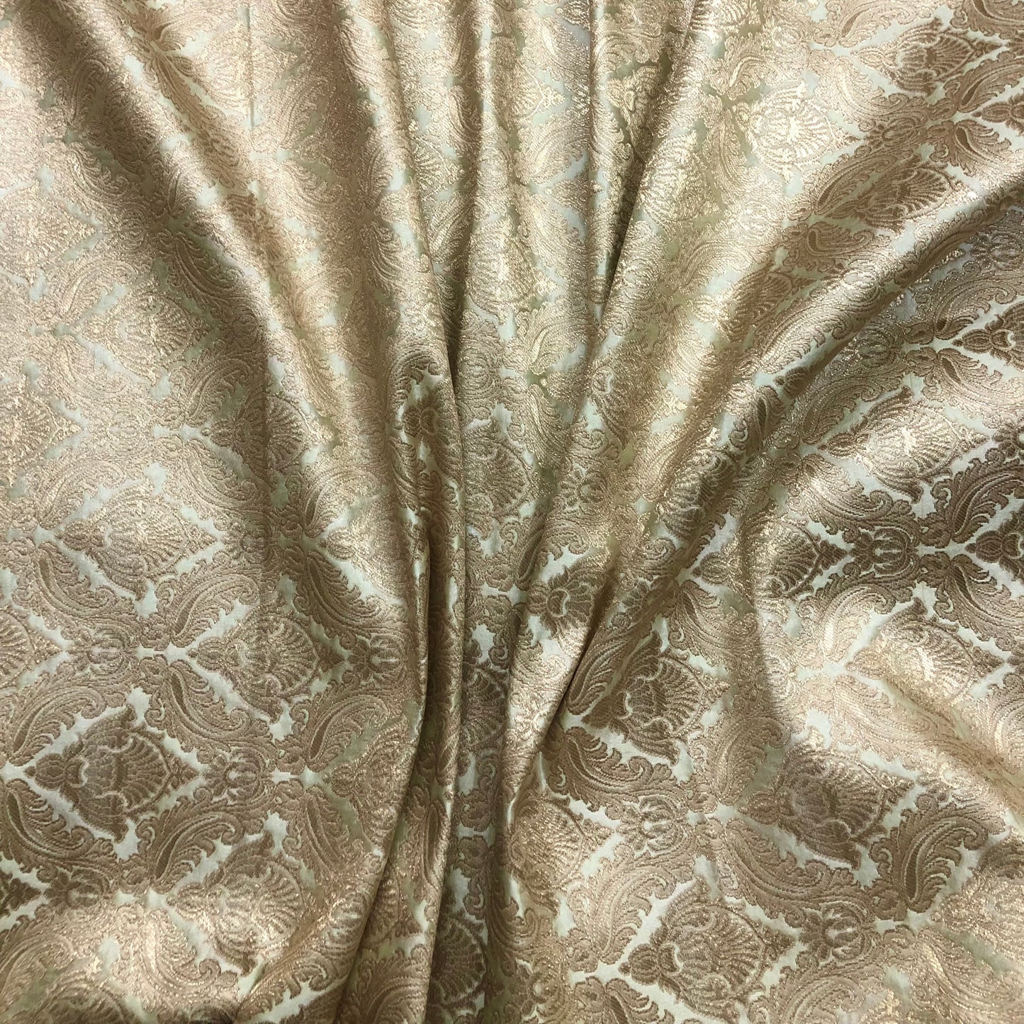 Indian Brocade fabric Sage Green Gold Jacquard fabric Wedding Gold fabric Damask Rayon Silk brocade Upholstery fabric by the yard