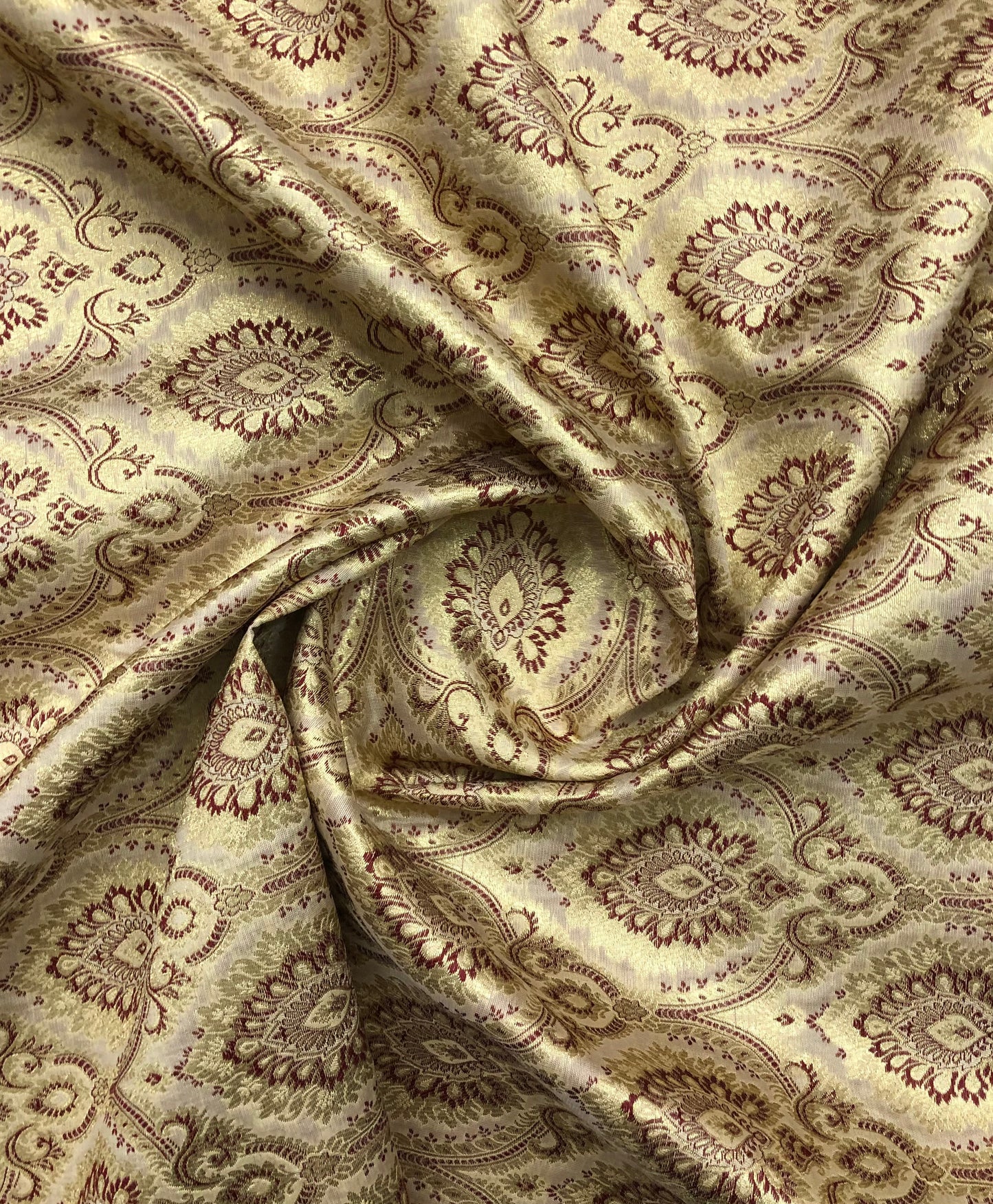 Indian banarasi brocade fabric, Beige maroon damask jacquard brocade fabric, Rayon silk brocade, Historical fabric, Gold fabric - NFAF860