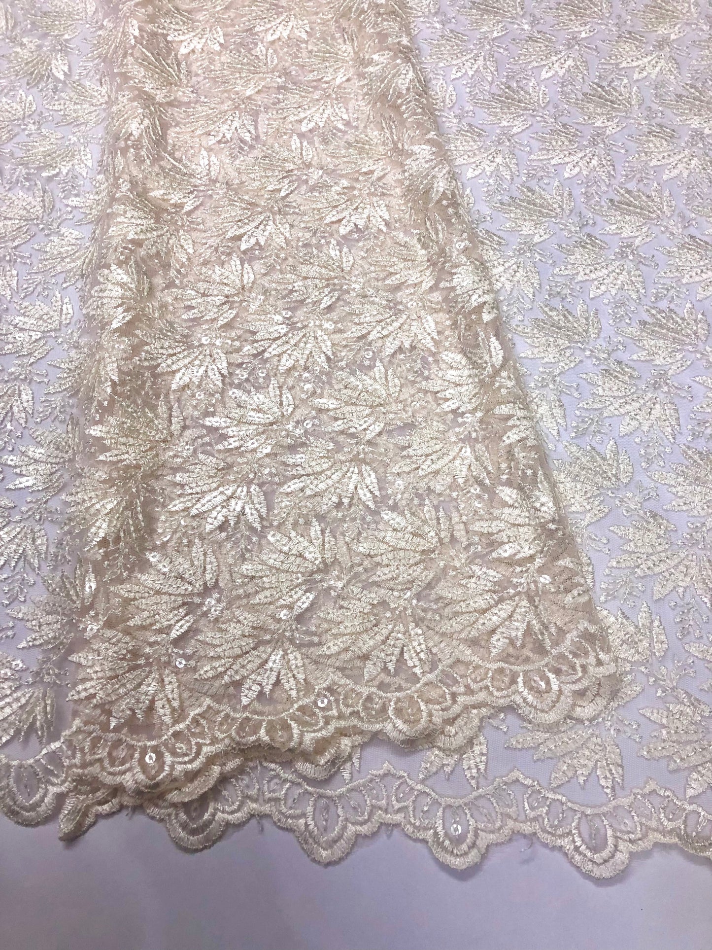 Off white embroidered fabric, Tulle fabric, Wedding dress, Mesh fabric, Floral design, Bridesmaid dress, Vintage fabric, Indian fabric - NFAF1063