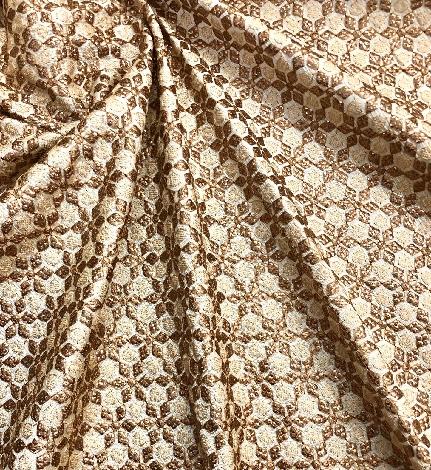 Beige embroidered fabric, Royal fabric, Embroidery design, Fabric store, Wedding dress, Bridesmaid dress, Gold flower, Luxury fabric - NFAF820
