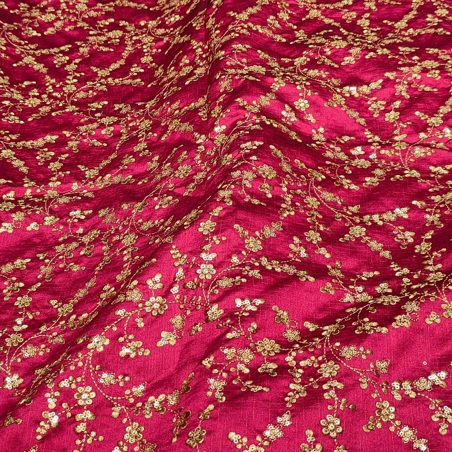 Pink and gold embroidered fabric, Wedding dress, Gold flower, Indian fabric, Thread embroidery, Royal fabric, Handmade, Luxury fabric - NFAF474