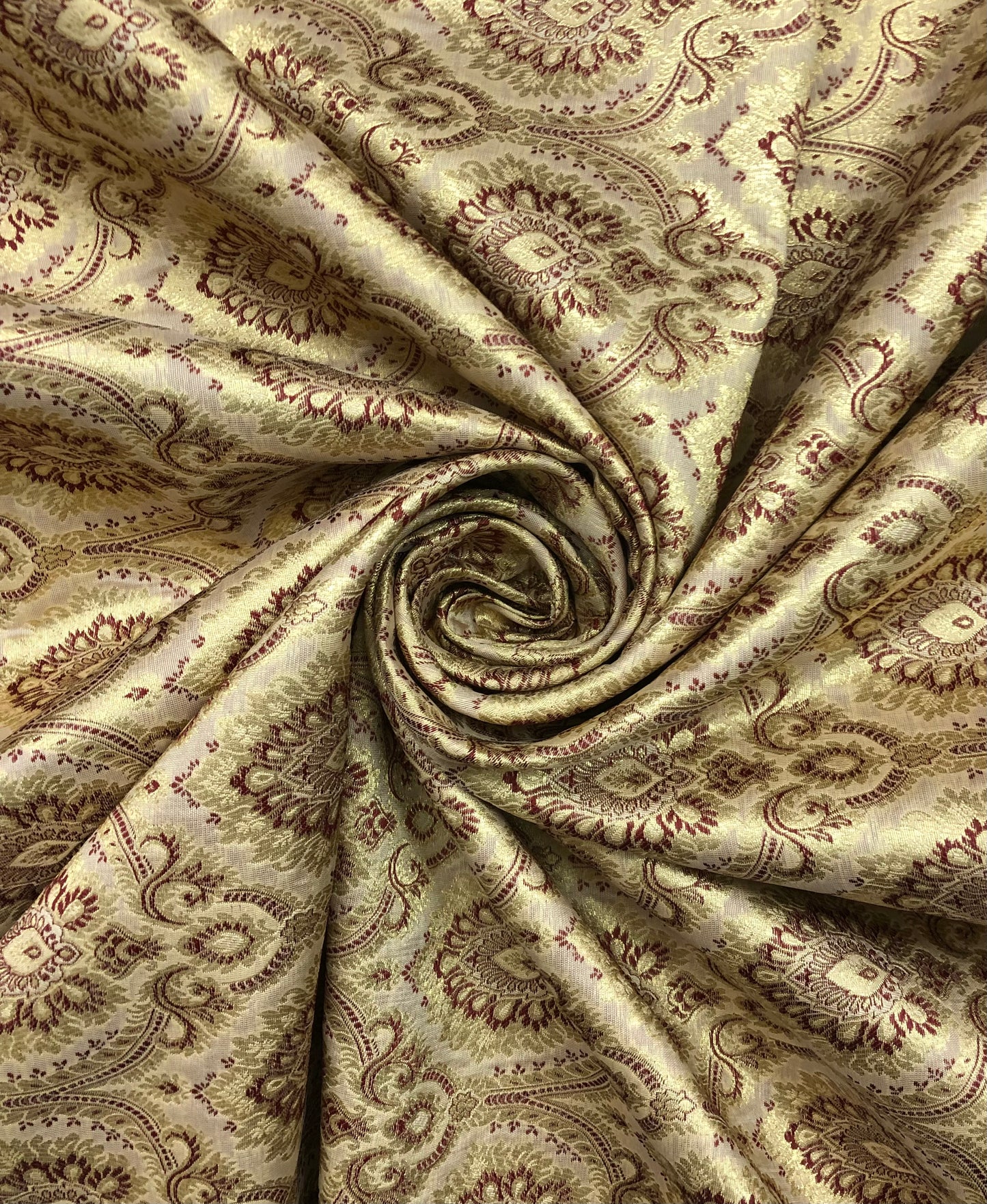 Indian banarasi brocade fabric, Beige maroon damask jacquard brocade fabric, Rayon silk brocade, Historical fabric, Gold fabric - NFAF860