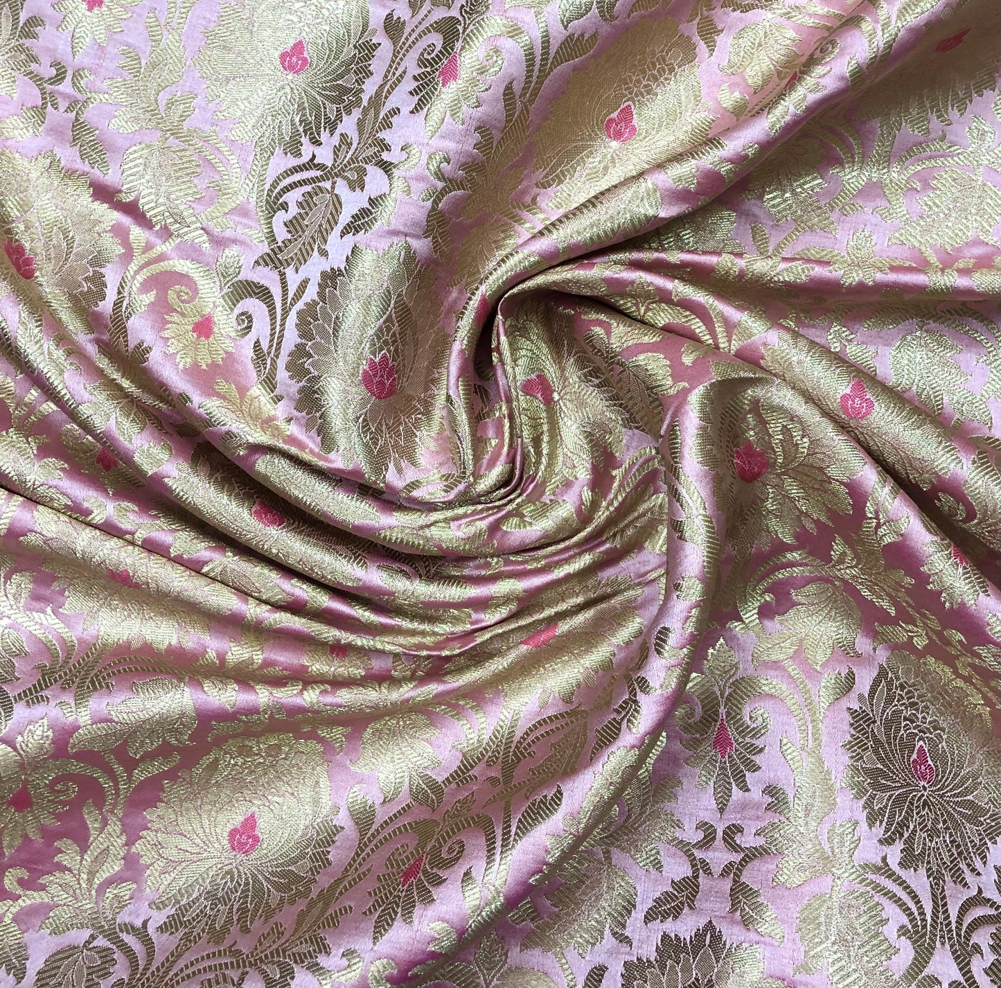 Brocade fabric Pink Gold fabric Jacquard Damask Fabric High Quality Indian Banarasi brocade Silk Wedding Bridal dress fabric by the yard