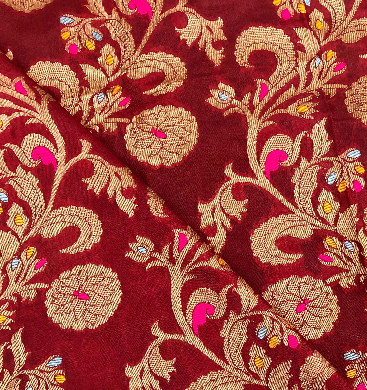 Banarasi Brocade Fabric Maroon Gold Jacquard Brocade Fabric Floral brocade Wedding Indian Dress brocade Fabric by the yard/ Meter - NFAF411
