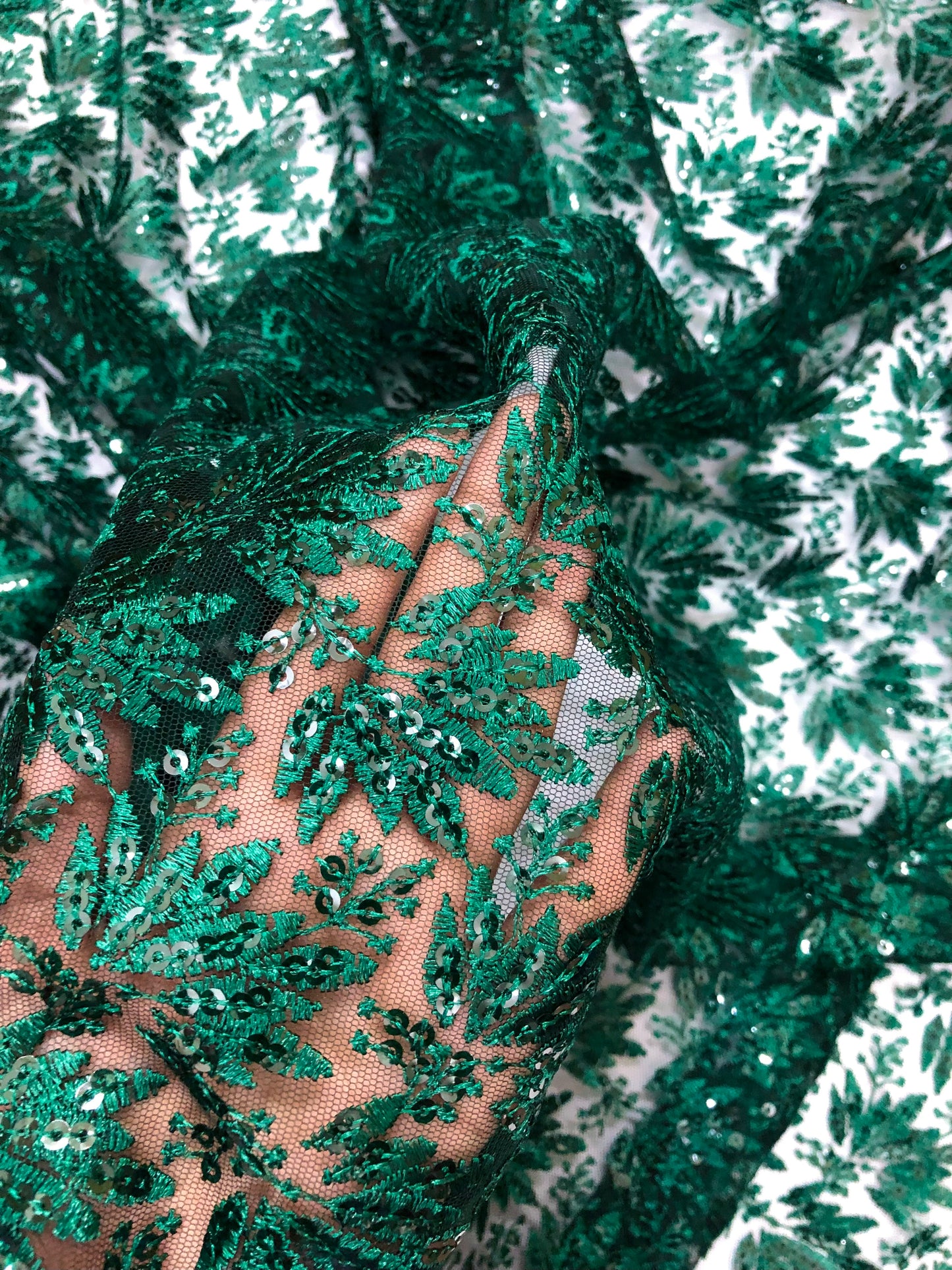 Green embroidered fabric, Tulle Mesh Fabric, Bridal Wedding Fabric, Bridesmaid dress, Thread embroidery, Luxury fabric, Handmade - NFAF1061