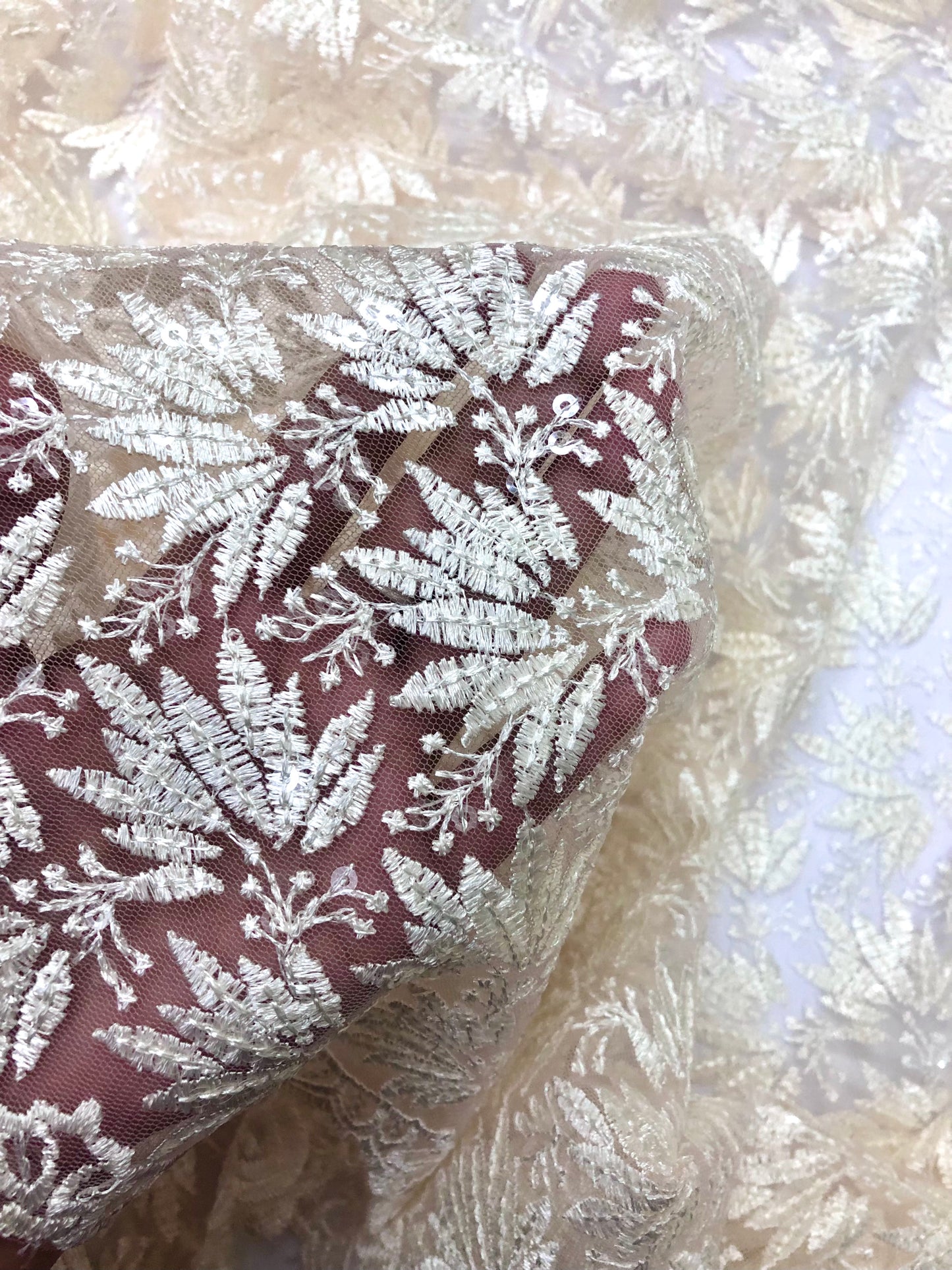 Off white embroidered fabric, Tulle fabric, Wedding dress, Mesh fabric, Floral design, Bridesmaid dress, Vintage fabric, Indian fabric - NFAF1063