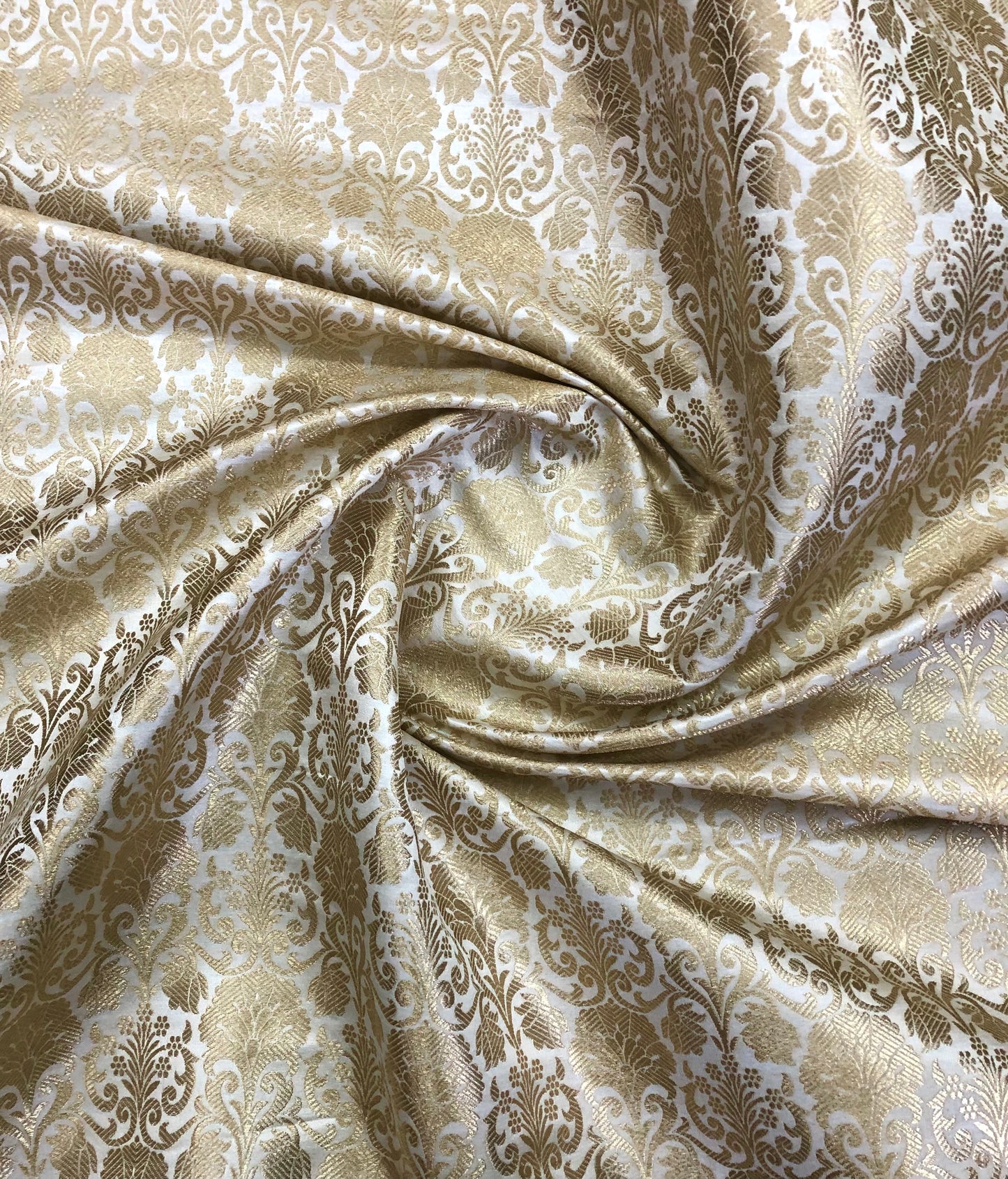 Banarasi Brocade fabric, White Gold Wedding inspiration fabric, Damask jacquard brocade, Gothic fabric, Renaissance fabric - NFAF568