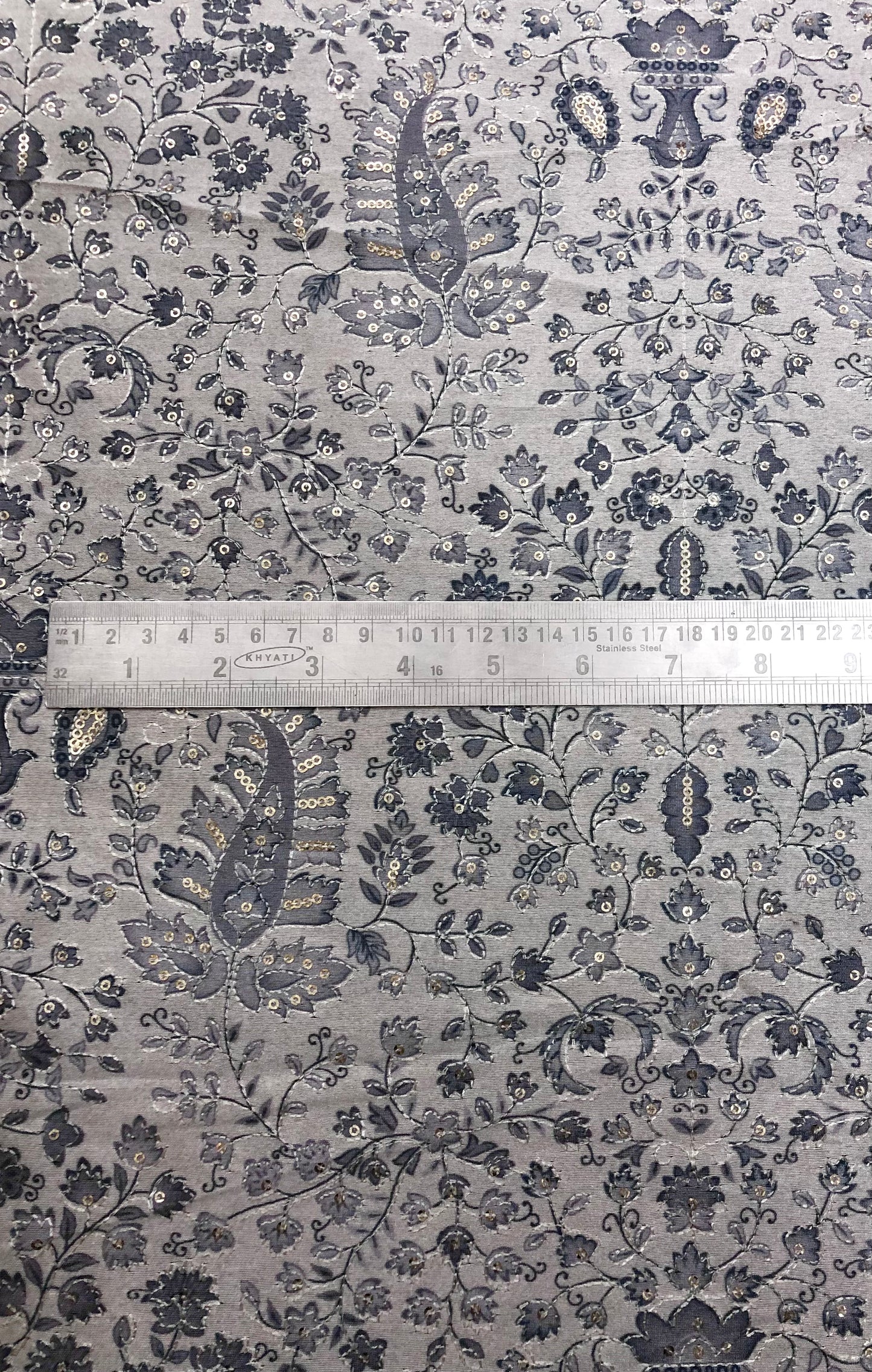 Gray off-White Embroidered fabric Silver Embroidery Printed Fabric Dupioni Silk Wedding Dress Fabric Gown Fabric by the yard - NFAF645