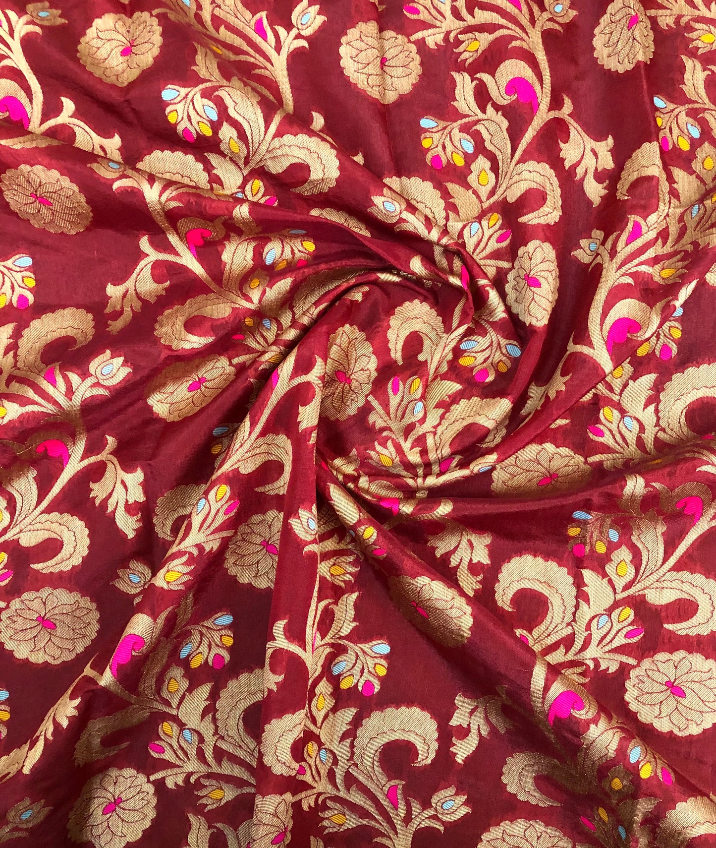 Banarasi Brocade Fabric Maroon Gold Jacquard Brocade Fabric Floral brocade Wedding Indian Dress brocade Fabric by the yard/ Meter - NFAF411