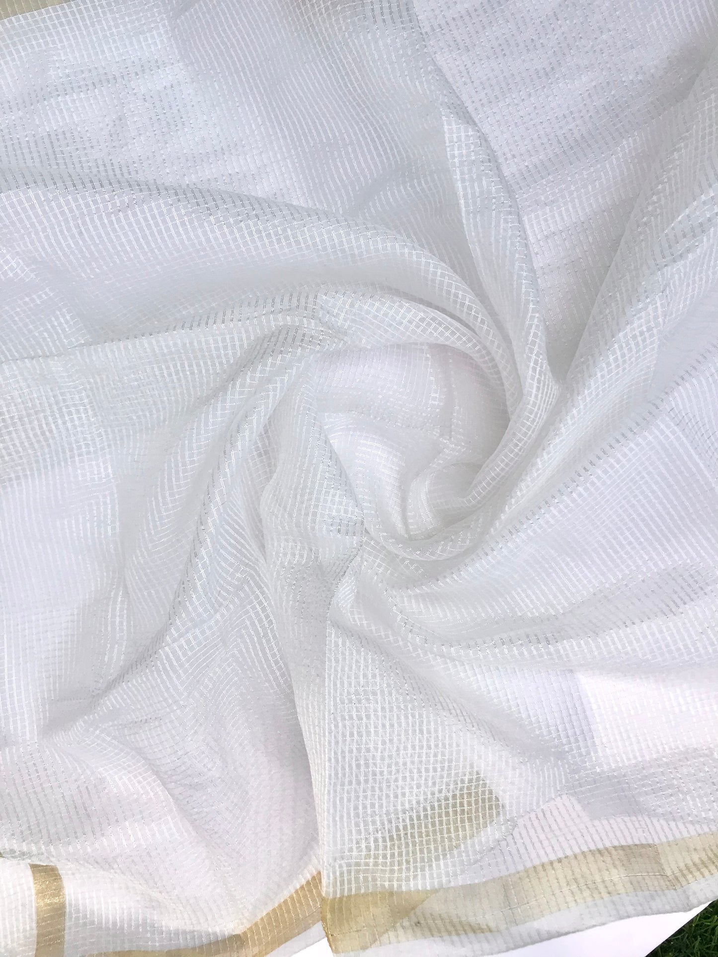 Off White Chanderi Dupatta with Gold Border Stole for women, Bridal Fabric, Saree Drape, Abaya, Indian Fashion, Veil, Wedding Fabric DP015