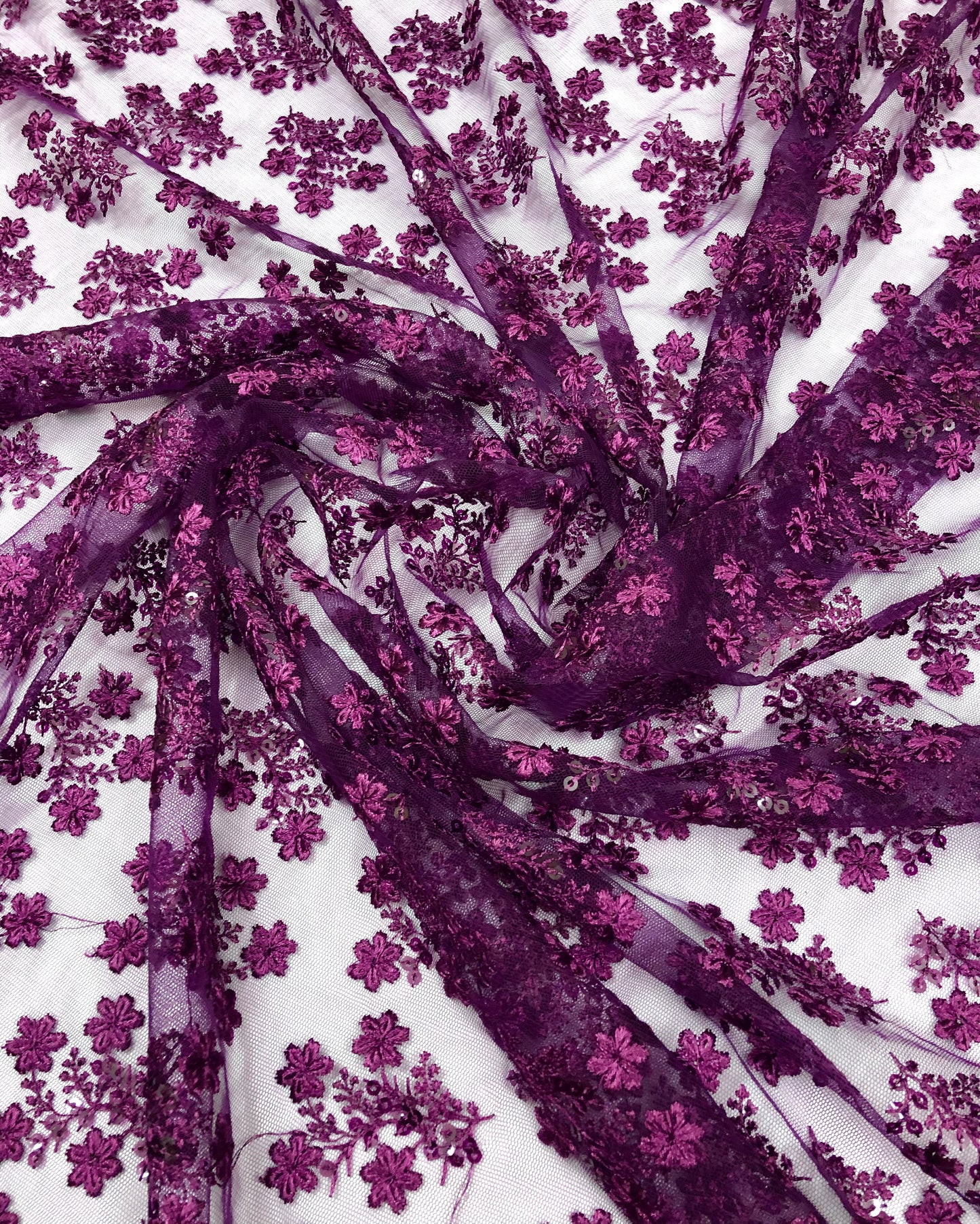 Purple embroidered fabric, Tulle Mesh Fabric, Bridal Wedding Fabric, Bridesmaid dress, Thread embroidery, Luxury fabric, Handmade - NFAF1060