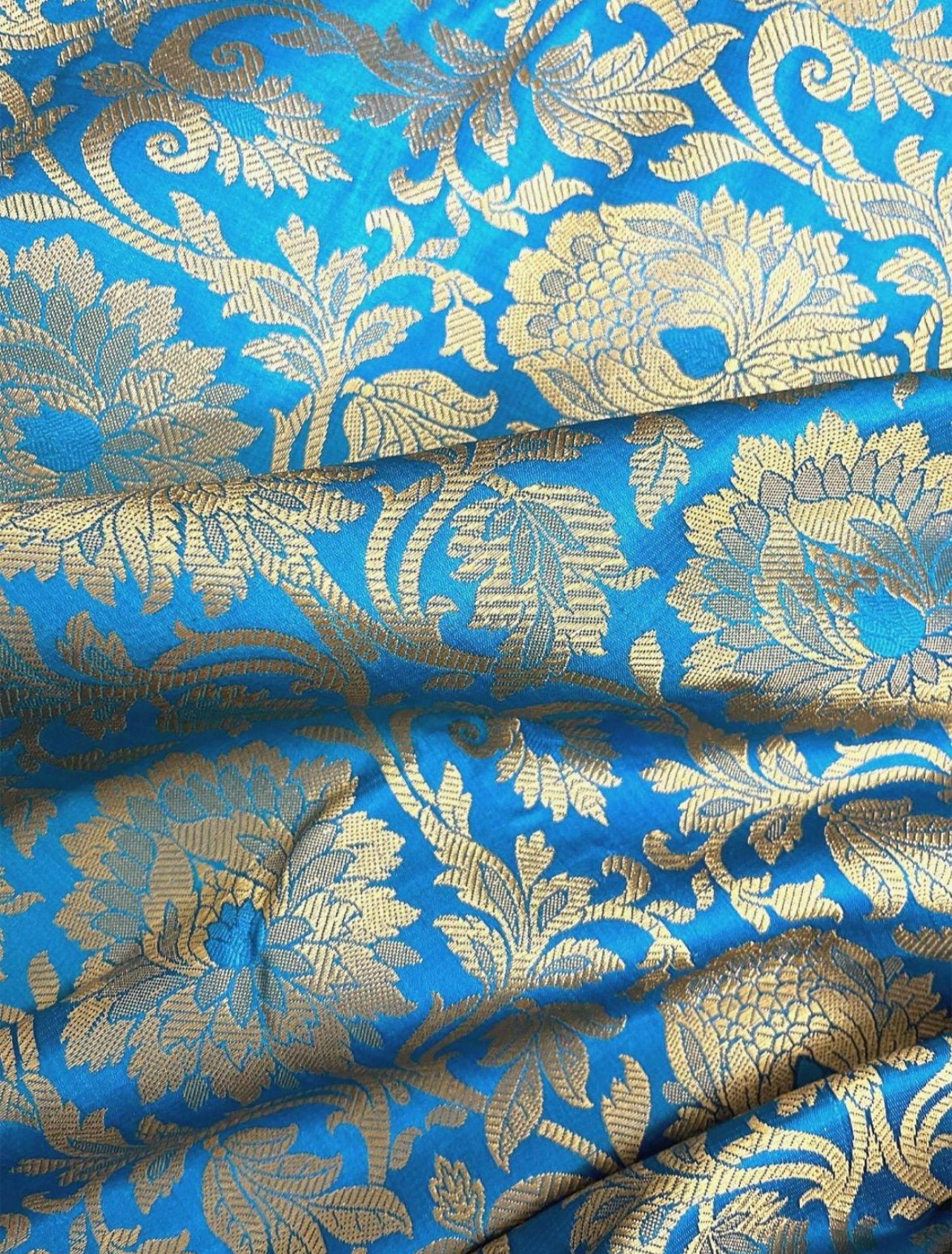 Blue Gold Brocade fabric Jacquard Damask fabric Wedding bridal Brocade Dress Indian Tissu Brokat Renaissance Decor Fabric by the yard meter