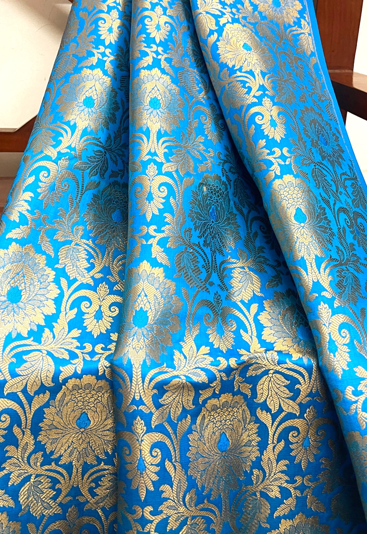 Blue Gold Brocade fabric Jacquard Damask fabric Wedding bridal Brocade Dress Indian Tissu Brokat Renaissance Decor Fabric by the yard meter