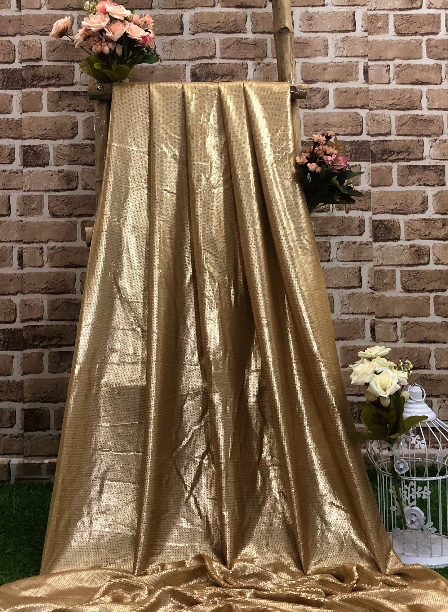 Gold embroidered fabric, Sequin Georgette Fabric, Evening dress, Bridesmaid dress, Wedding inspiration, Fabric store, Handmade SQAF852