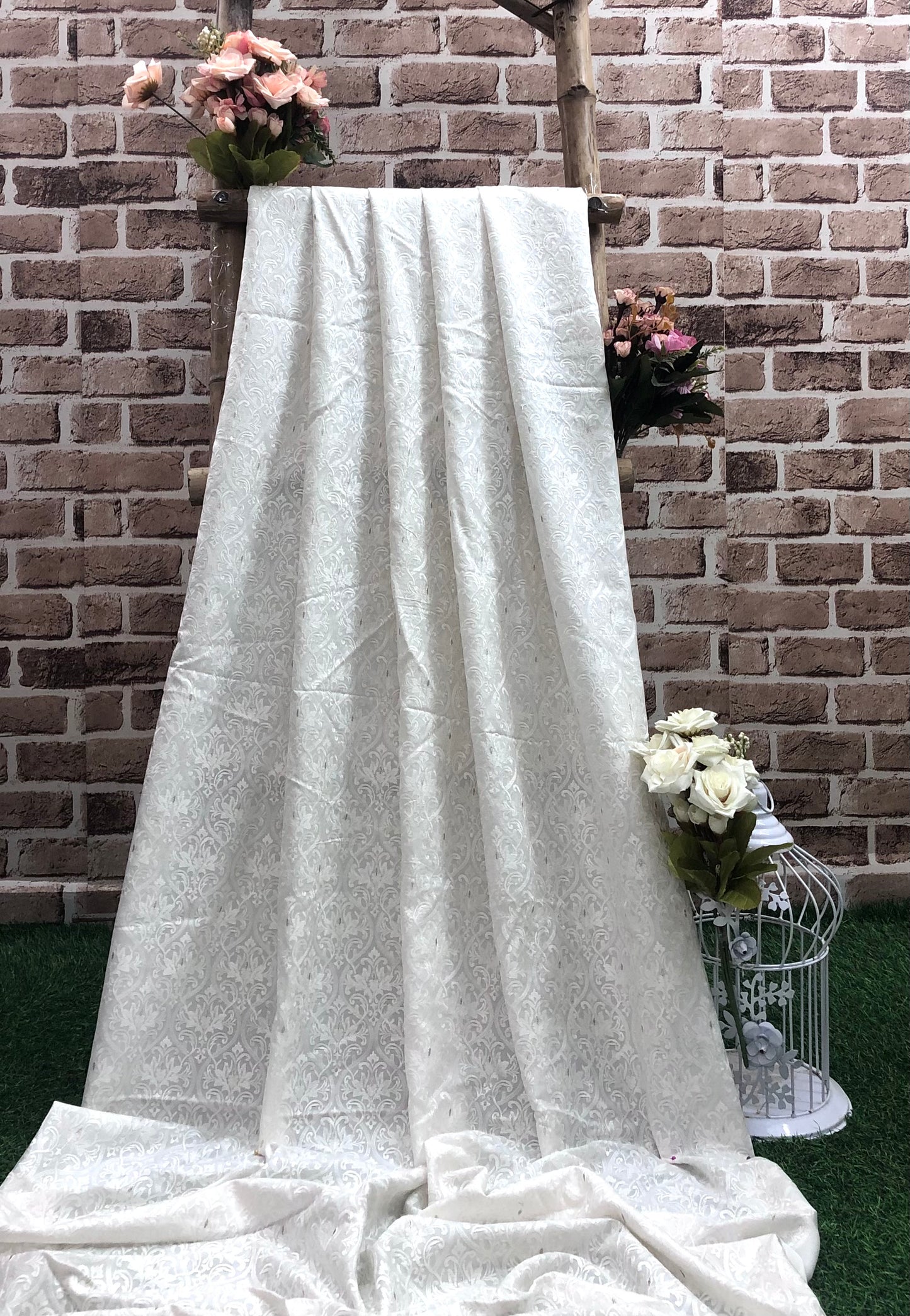 Off White Embroidered Fabric, Bridesmaid dress, Wedding dress, Embroidery art, Indian fabric, Medieval fabric, Haute couture, Embroidery art - NFAF927