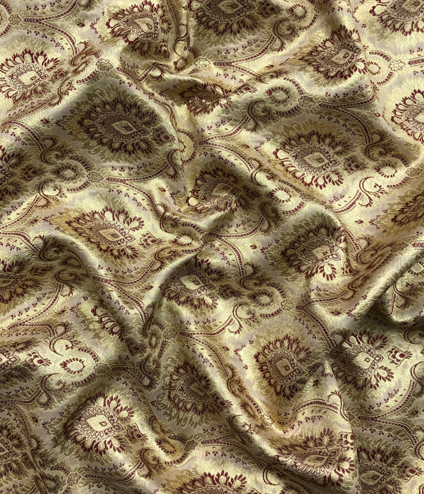 Indian banarasi brocade fabric, Beige maroon damask jacquard brocade fabric, Rayon silk brocade, Historical fabric, Gold fabric - NFAF860