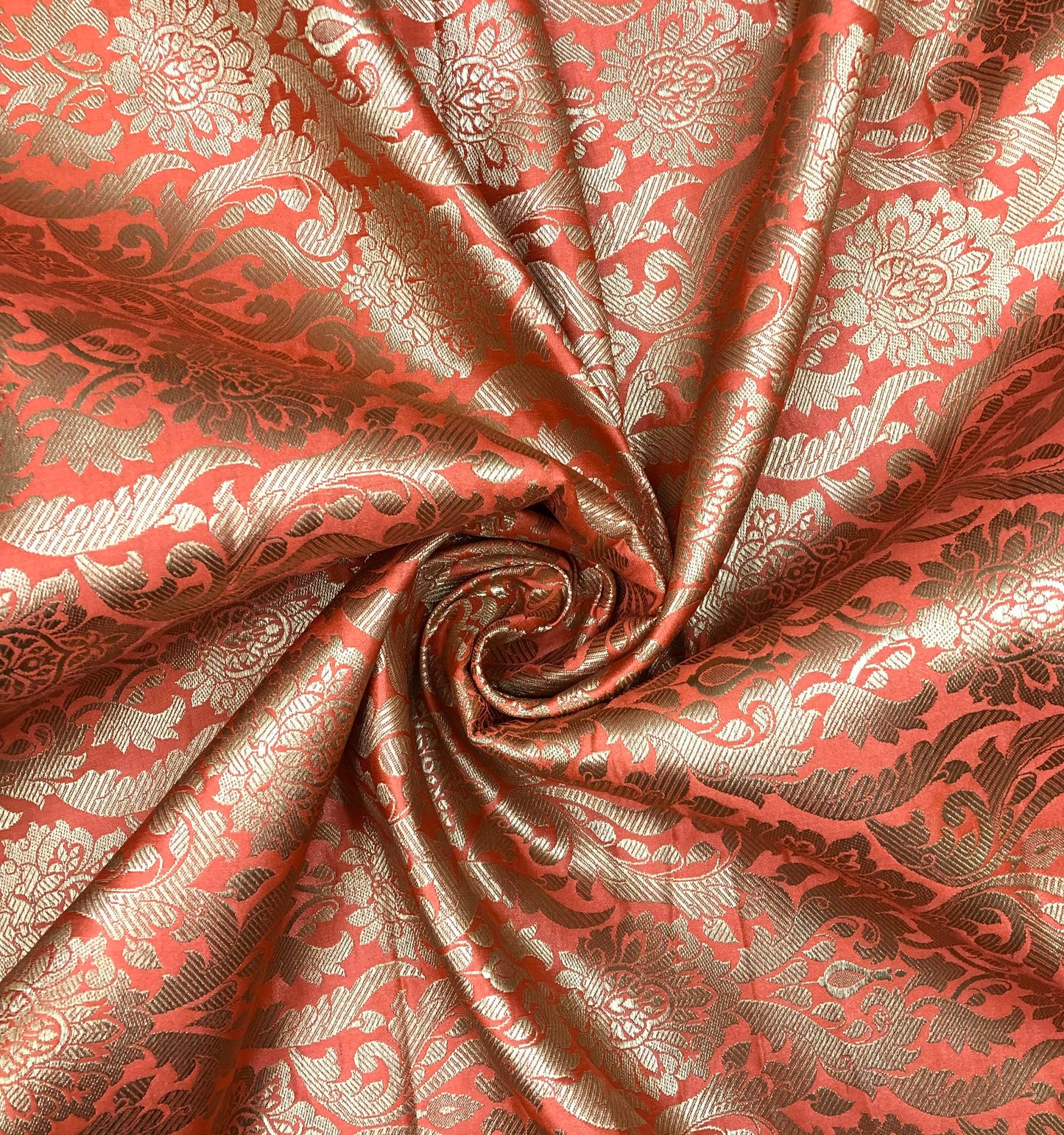 Banarasi brocade fabric, Orange coral gold Rayon silk brocade, Home décor fabric, Flower brocade, Brocade Dress, Wedding inspiration, Brokat stoff - NFAF666