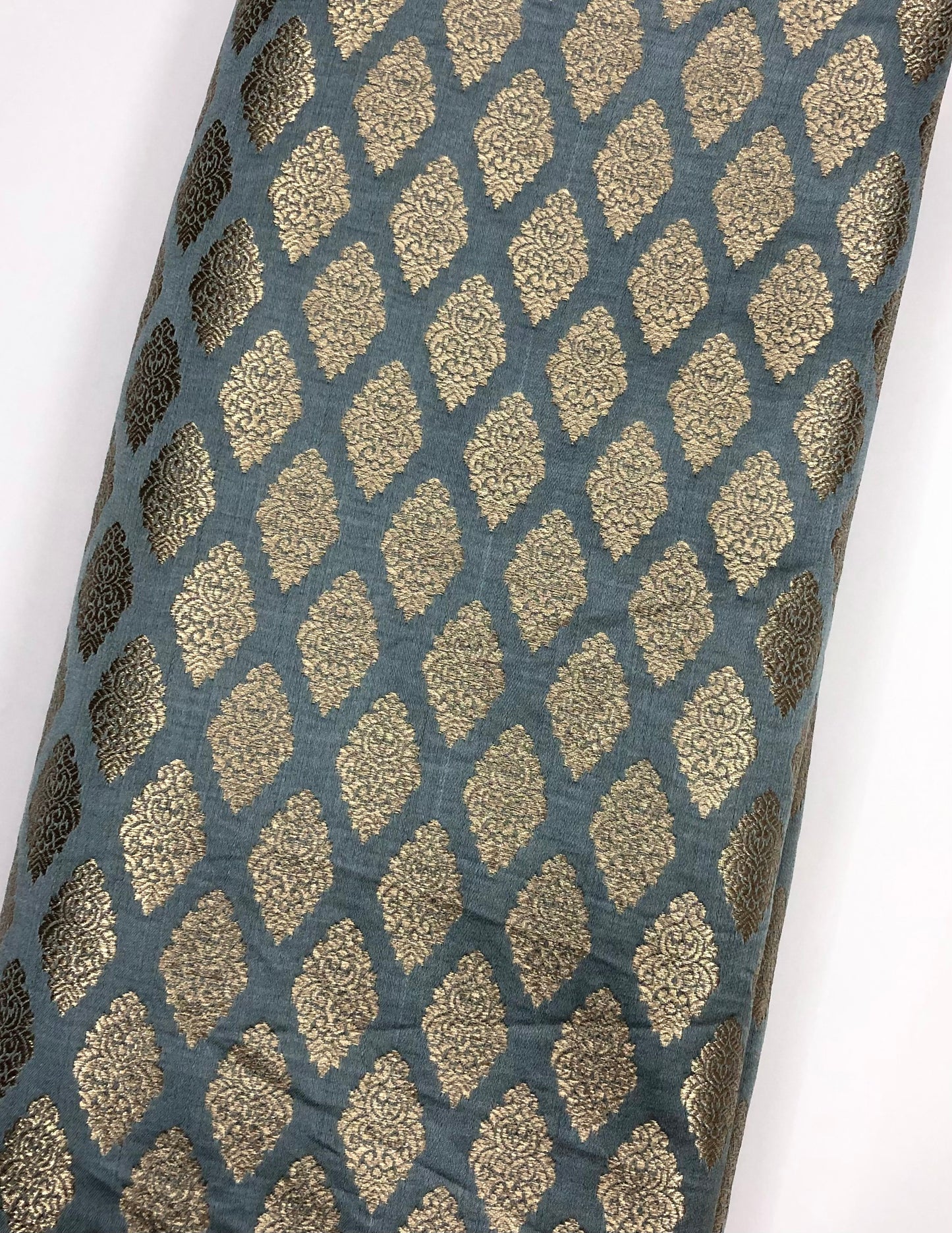 Indian banarasi brocade fabric, Gray & gold Rayon silk brocade, Floral brocade, Metallic brocade, Jacquard fabric, Historical fabric, Renaissance fabric - NFAF625