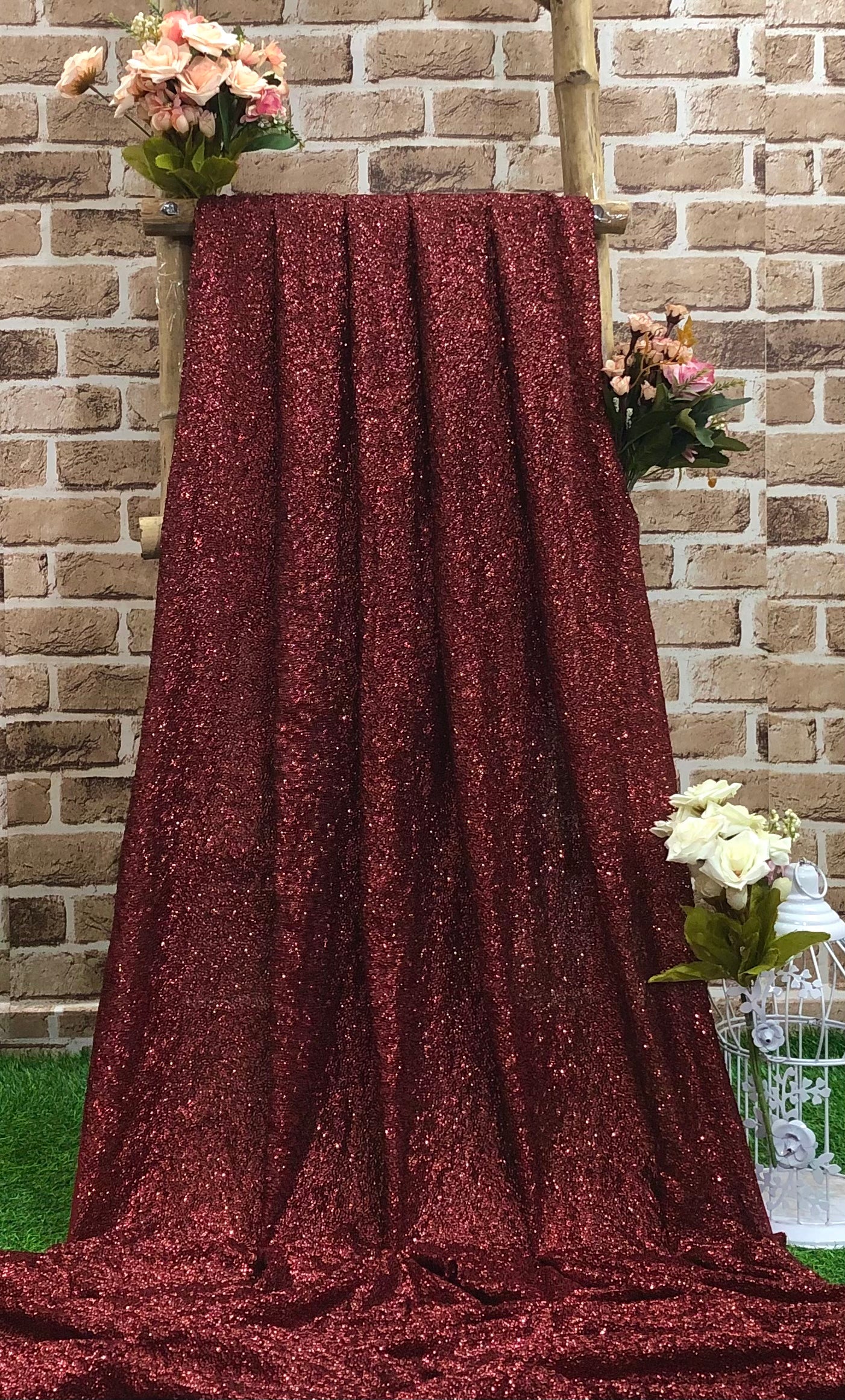 Burgundy embroidered fabric, Sequin georgette fabric, Evening dress, Bridesmaid dress, Wedding inspiration, Fabric store, Handmade - SQAF847
