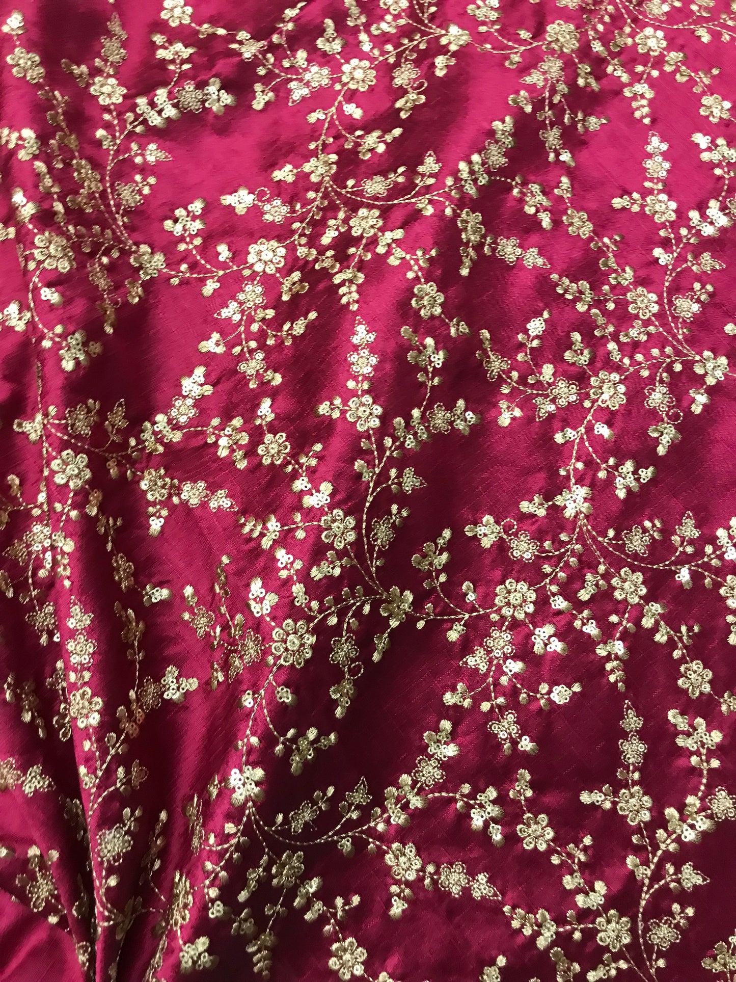 Embroidered fabric, Fuchsia red gold Royal fabric, Haute couture, Fashion fabric, Embroidery design, Fabric store, Floral design - NFAF721