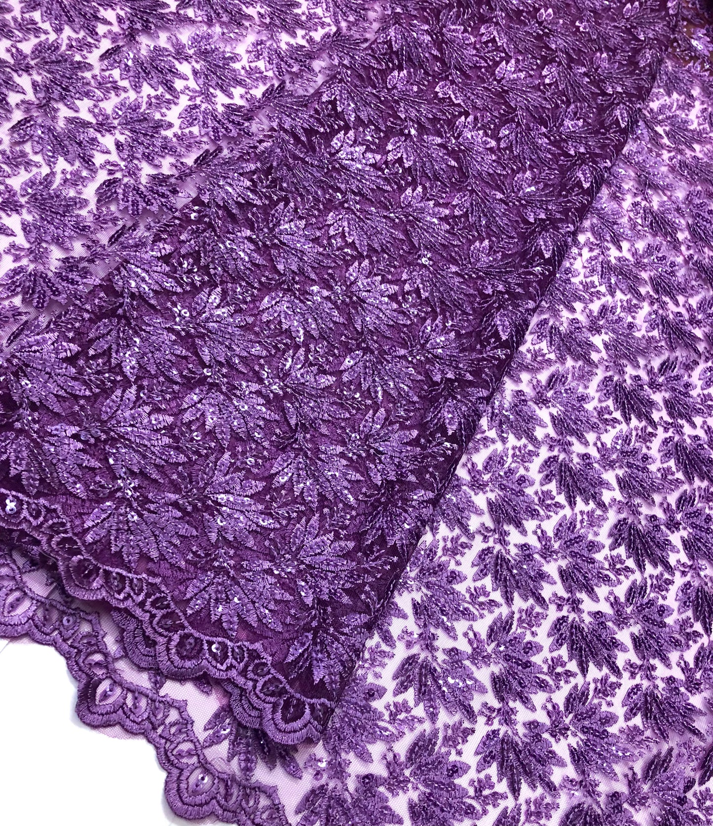 Lavender embroidered fabric, Tulle Mesh Fabric, Bridal Wedding Fabric, Bridesmaid dress, Thread embroidery, Luxury fabric, Handmade - NFAF1065